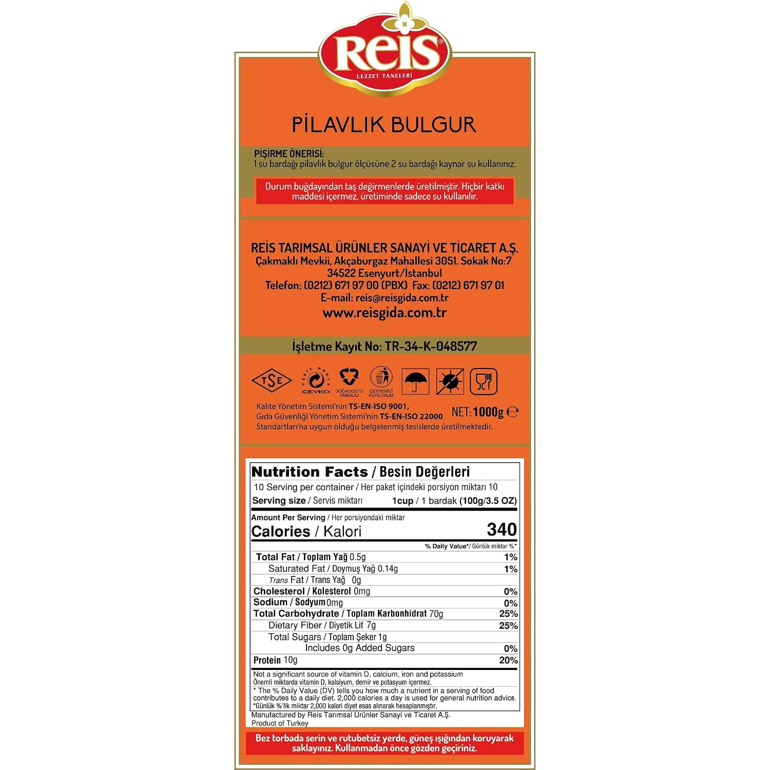 Reis Coarse Bulgur Wheat, Cereal Bag for Pilaf, Meal & Soups, 2.2 lb