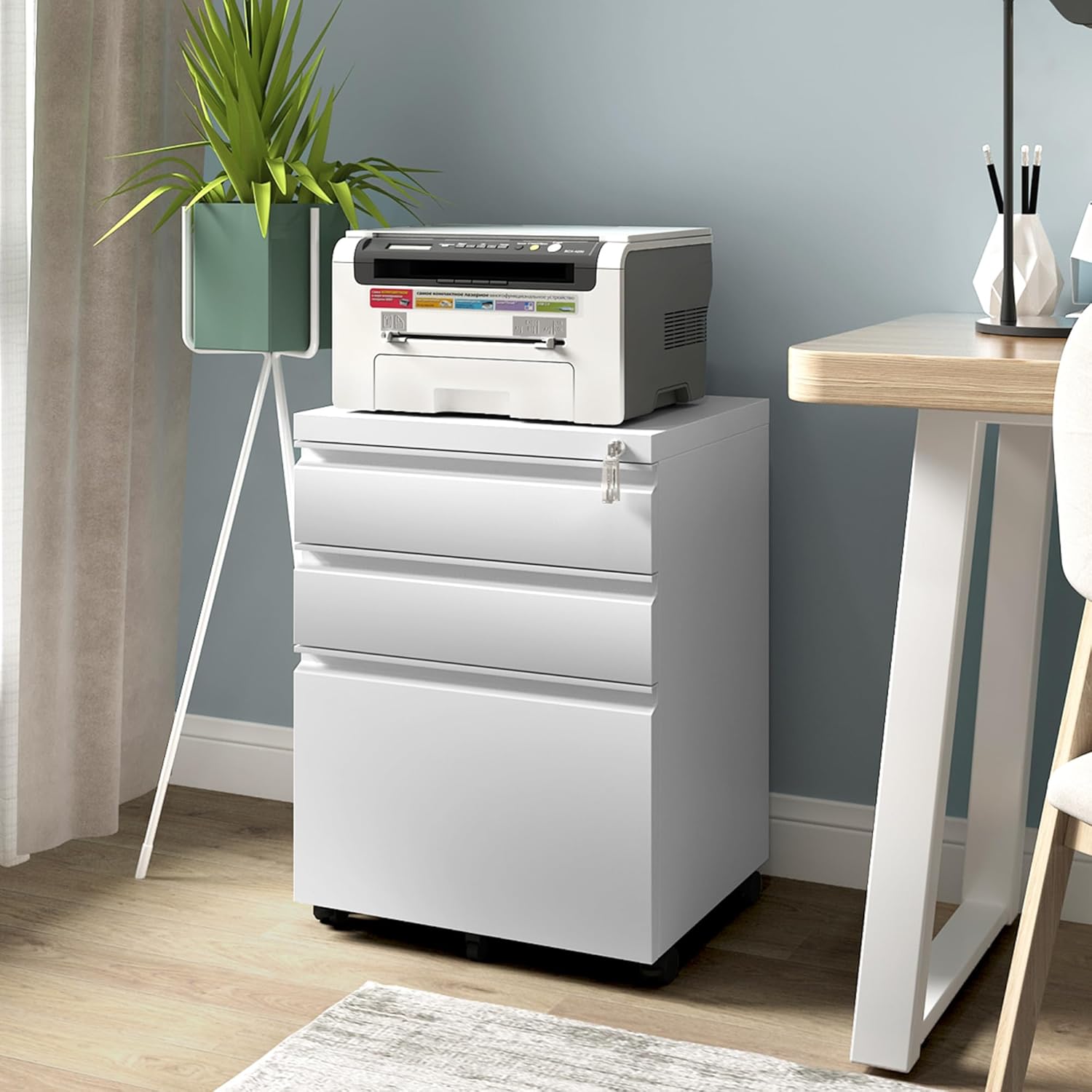 Approgreent Mobile File Cabinet for Home Office, Lockable 3 Drawer Filing Cabinet with Wheels for A4-Size/Letter-Size/Legal-Size