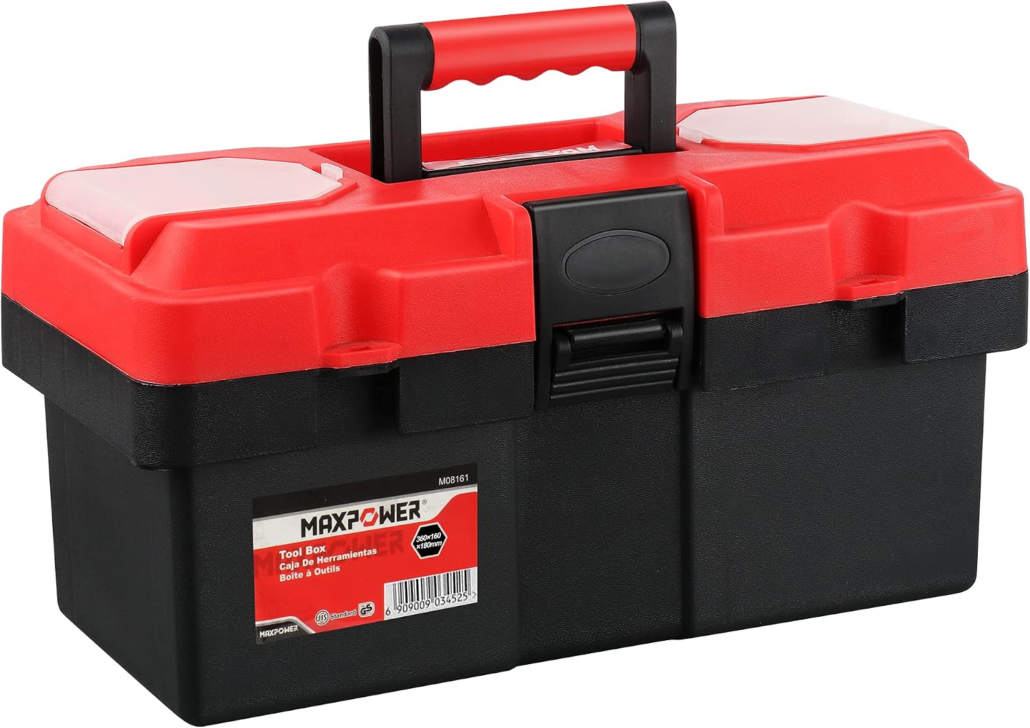 MAXPOWER Small Tool Box, 14-inch Plastic Tool Boxes with Handle | Removable Tray with Dual Lock Secured, Red Toolbox for Home