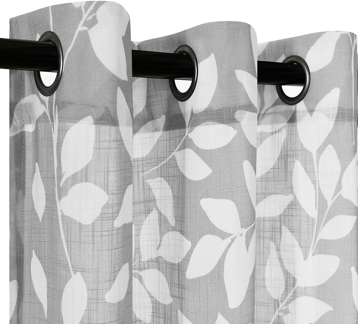 Leaf Semi Sheer Curtains for Bedroom Living Room 52x72" Taupe White Print 2
