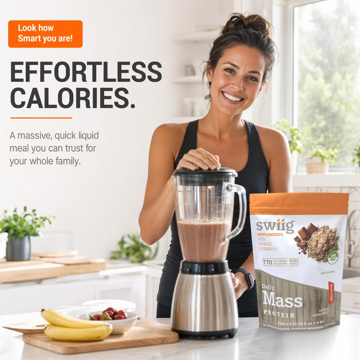 swiig Mass Builder Protein Powder, Chocolate, No GMO Ingredients, No Artificial Flavors, Colors or Sweeteners, No Fillers, 3.3 Pound Bag