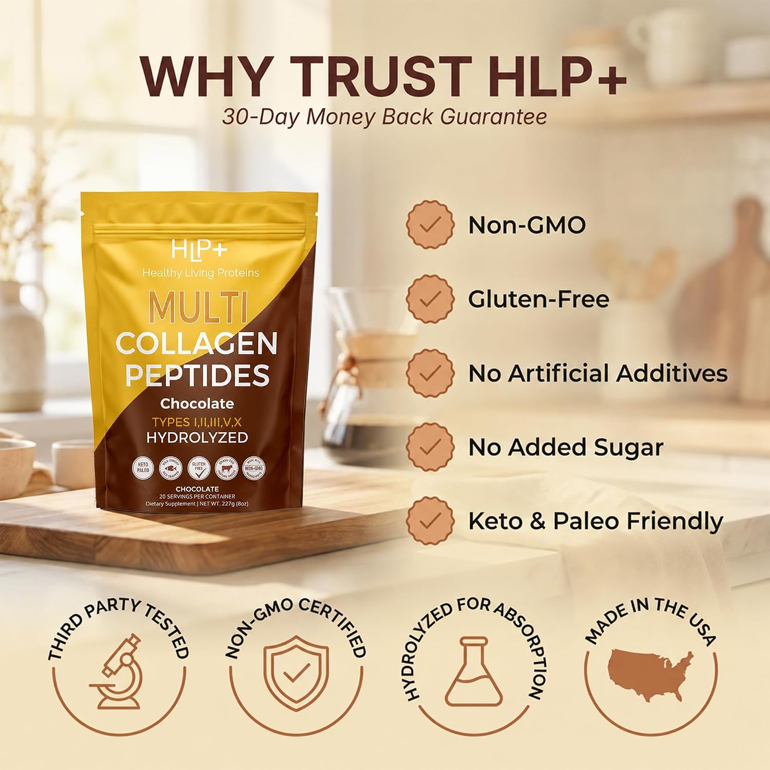 Healthy Living Proteins | Multi Hydrolyzed Collagen Peptides Type I, II, III, V, & X | Grass Fed Bovine, Wild Caught Marine, Free Range Chicken | Gluten Free (Unflavored, 1 Pound (Pack of 1))