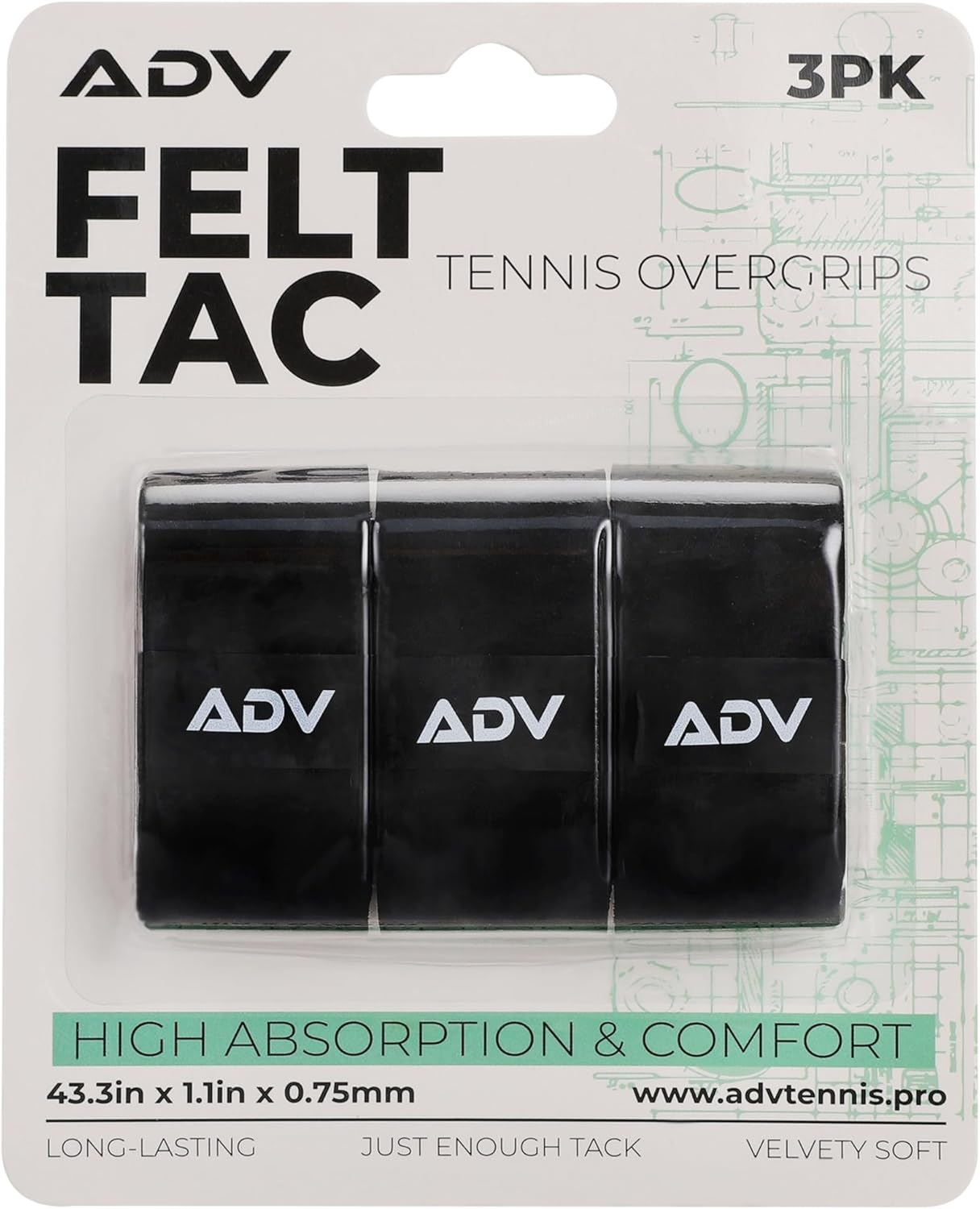 ADV FeltTac Pickleball Paddle Grip Tape - Absorbent Dry Non-Slip Overgrip