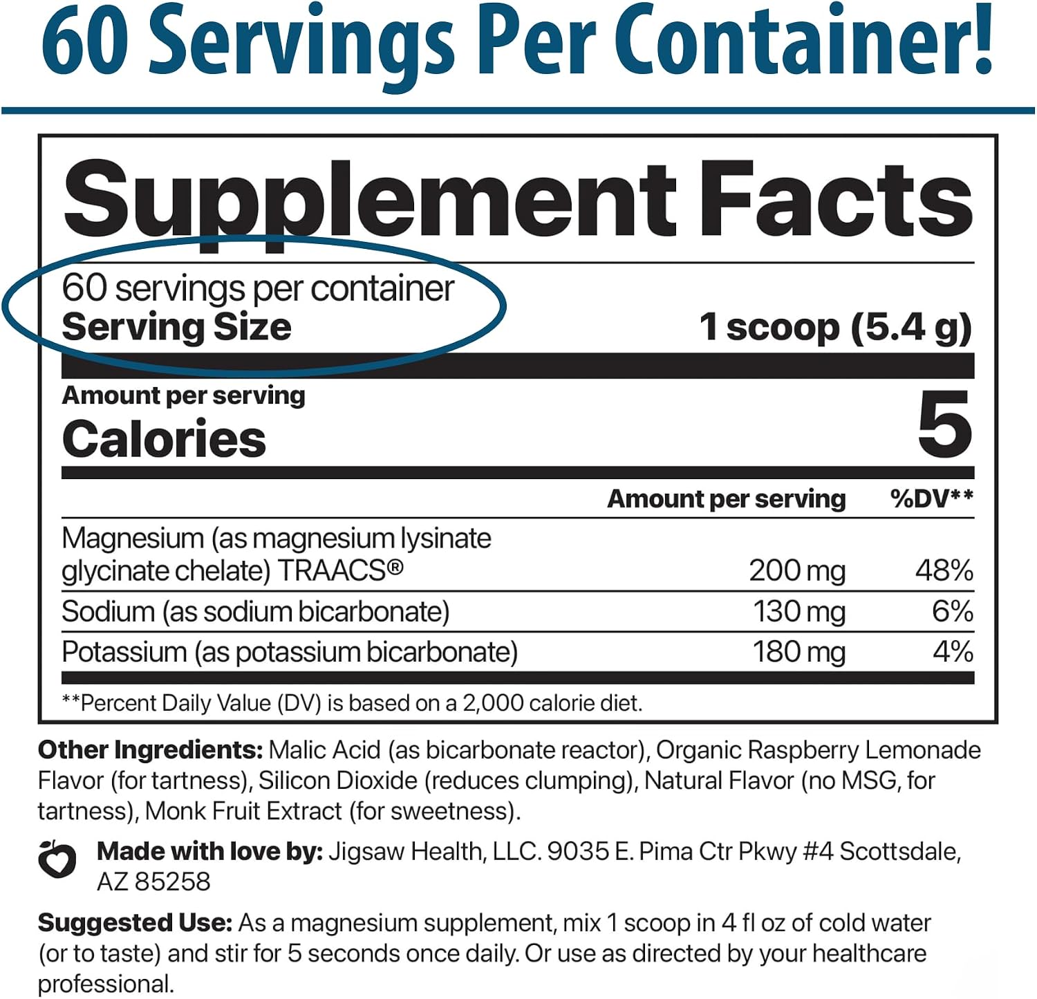 Jigsaw Health MagSoothe | Fast-Acting, Calming Magnesium Glycinate Powder Supplement | Raspberry Lemonade Flavor | 60 Servings (Jar)