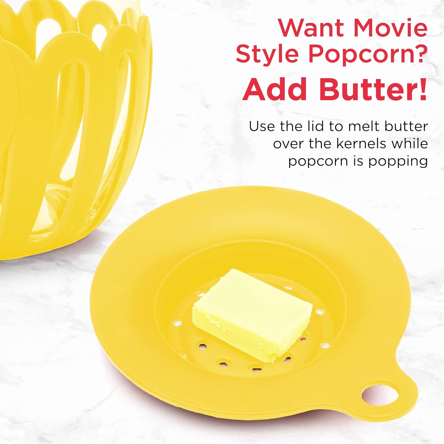 Ecolution Patented Micro-Pop Microwave Popcorn Popper with Temperature Safe Glass, 3-in-1 Lid Measures Kernels and Melts Butter, Made Without BPA, Dishwasher Safe, 3-Quart, Red