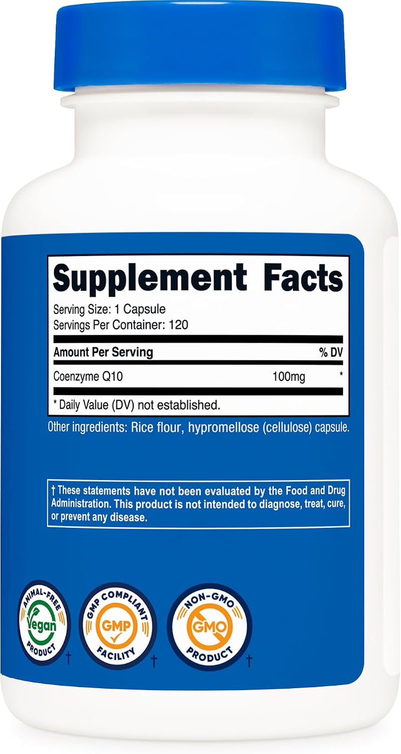 Nutricost CoQ10 100mg, 120 Vegetarian Capsules, 120 Servings, GMO-Free | High Absorption Coenzyme Q10