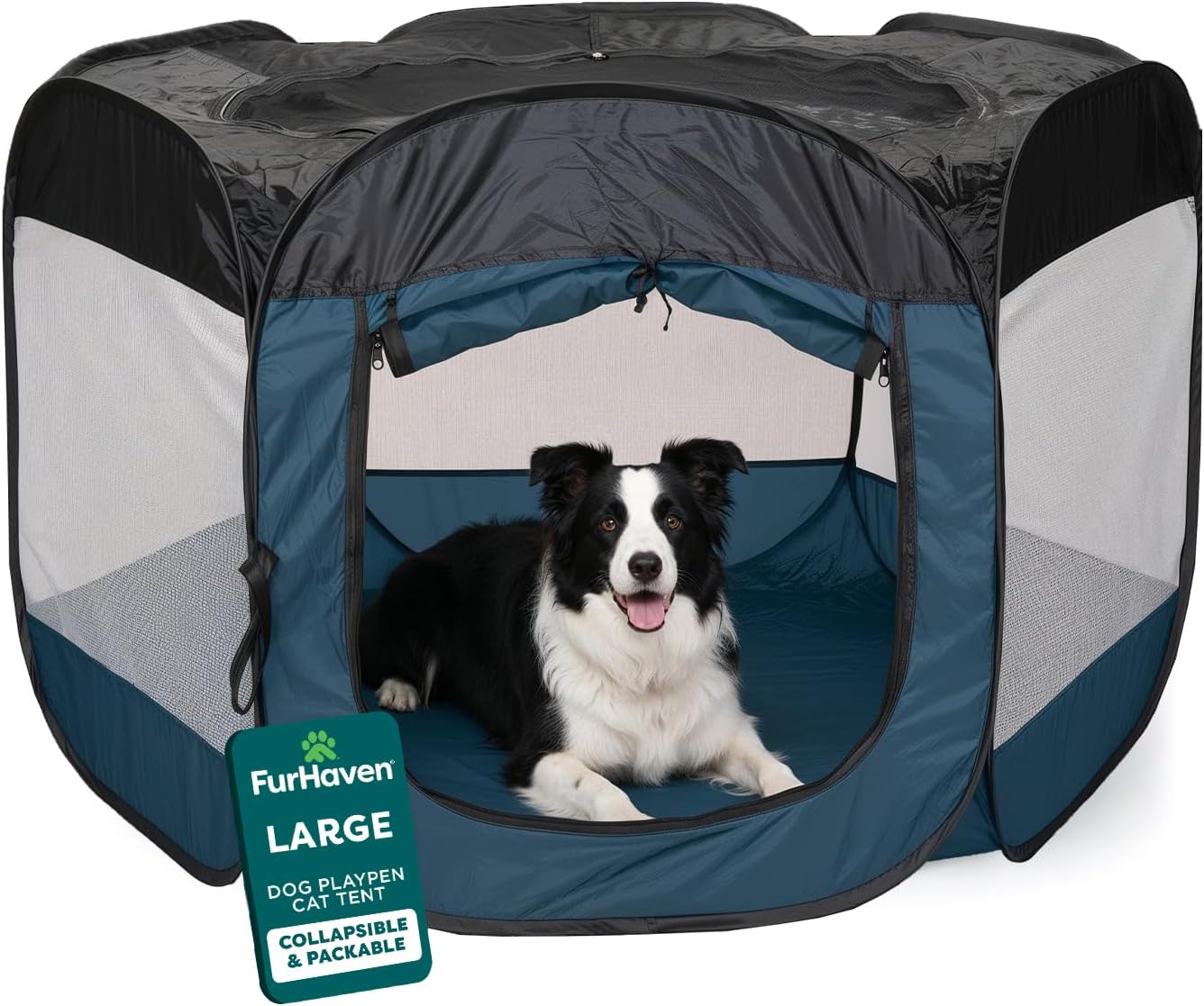 Furhaven Portable Dog Playpen Cat Tent, Pet playground,Kennel foldable indoor outdoor zippered puppy crate - Hunter Green, Medium