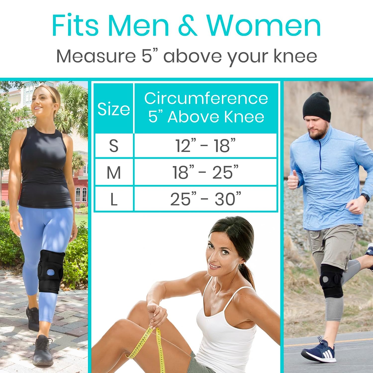 Vive Hinged Knee Brace - Relieves ACL, MCL, Meniscus Tear - Lightweight, Comfortable, Breathable Open Patella Wrap with Side Stabilizers - for Women & Men - Adjustable Strap for Tendonitis | Comfortable, Breathable Open Patella Wrap with Side Stabilizers…