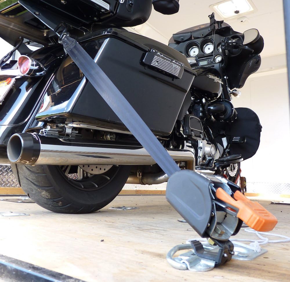Lock N Load BK1000 Deluxe Motorcycle Wheel Chock with Quick-Release Ratchet & D-Ring System (Orange/Black)