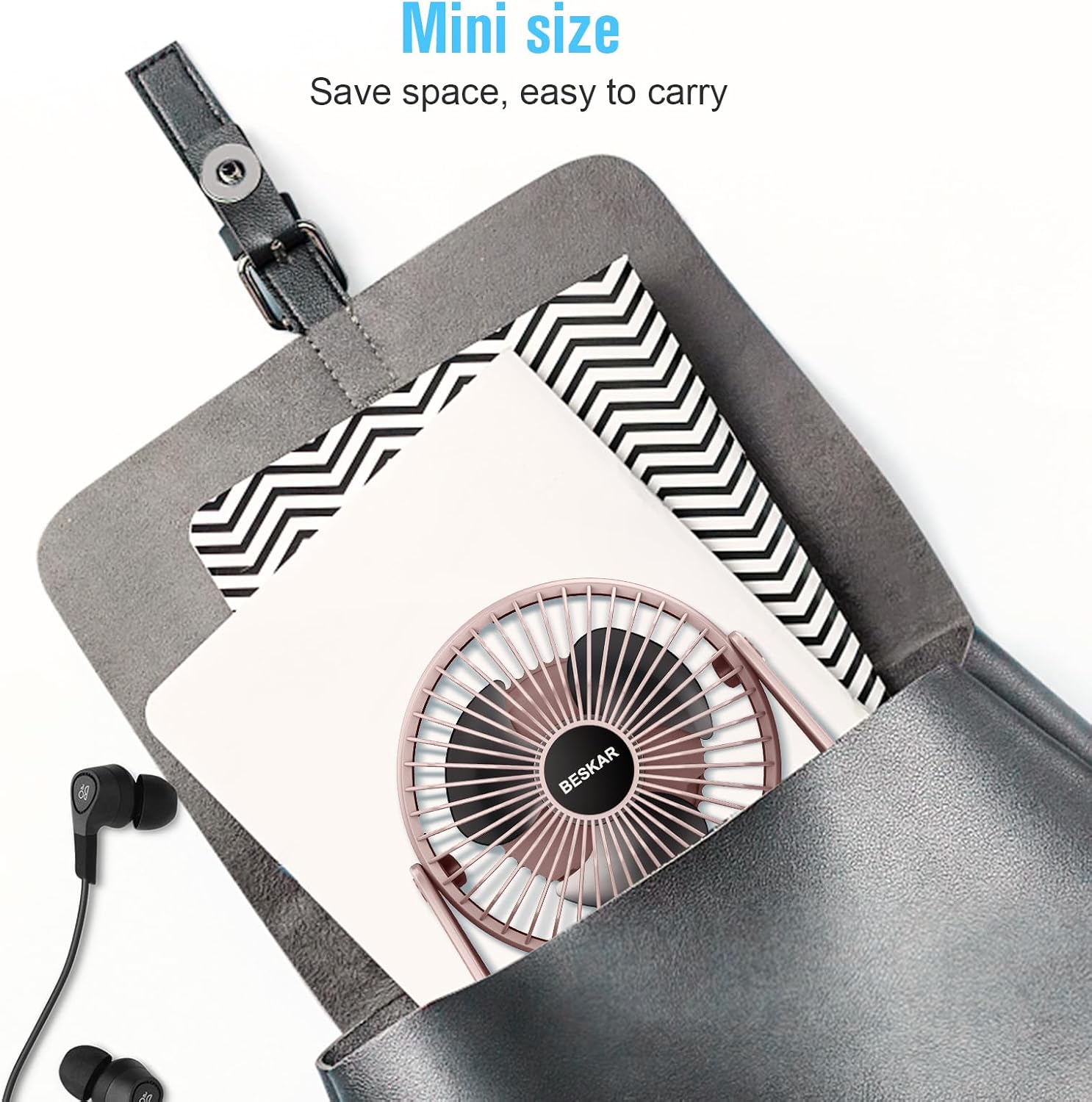 BESKAR USB Small Desk Fan, Portable Table Fans with 3 Speeds Strong Airflow