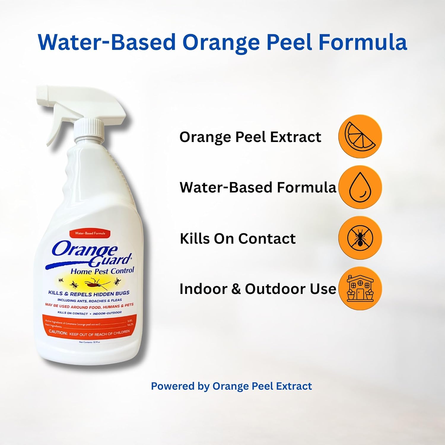 Orange Guard Home Pest Control Spray with D-Limonene | All-Natural Food Grade Orange Peel Oil for Bugs, Ants, Roaches, Fleas
