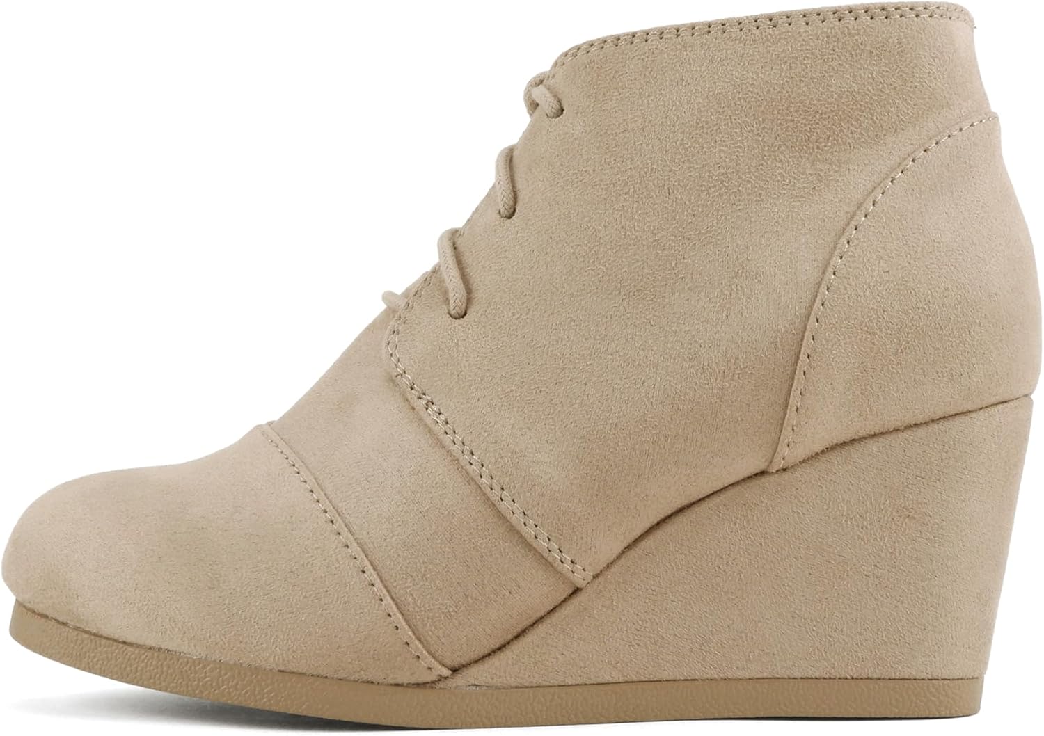Soda “REX” ~ Women Lace Up Rounded Toe Low Wedge Ankle Bootie