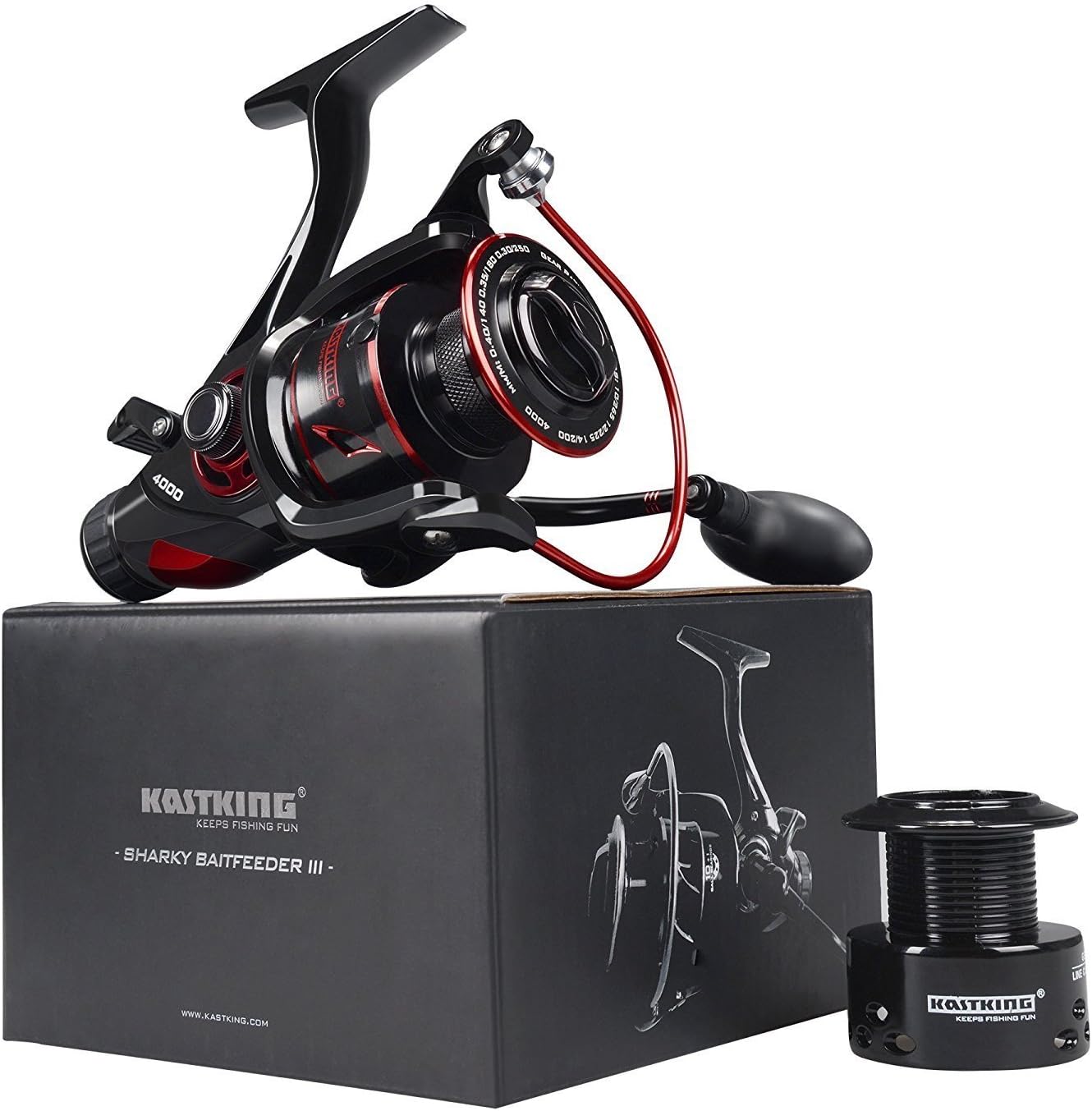 KastKing Sharky Baitfeeder III Spinning Reels with 5.5:1 Gear Ratio | Max Drag: 26.5 lb, 10+1 BB, 16.6 oz, CNC Aluminum Spool, Carbon Fiber Drag for Live Liner, Comes with Graphite Spool