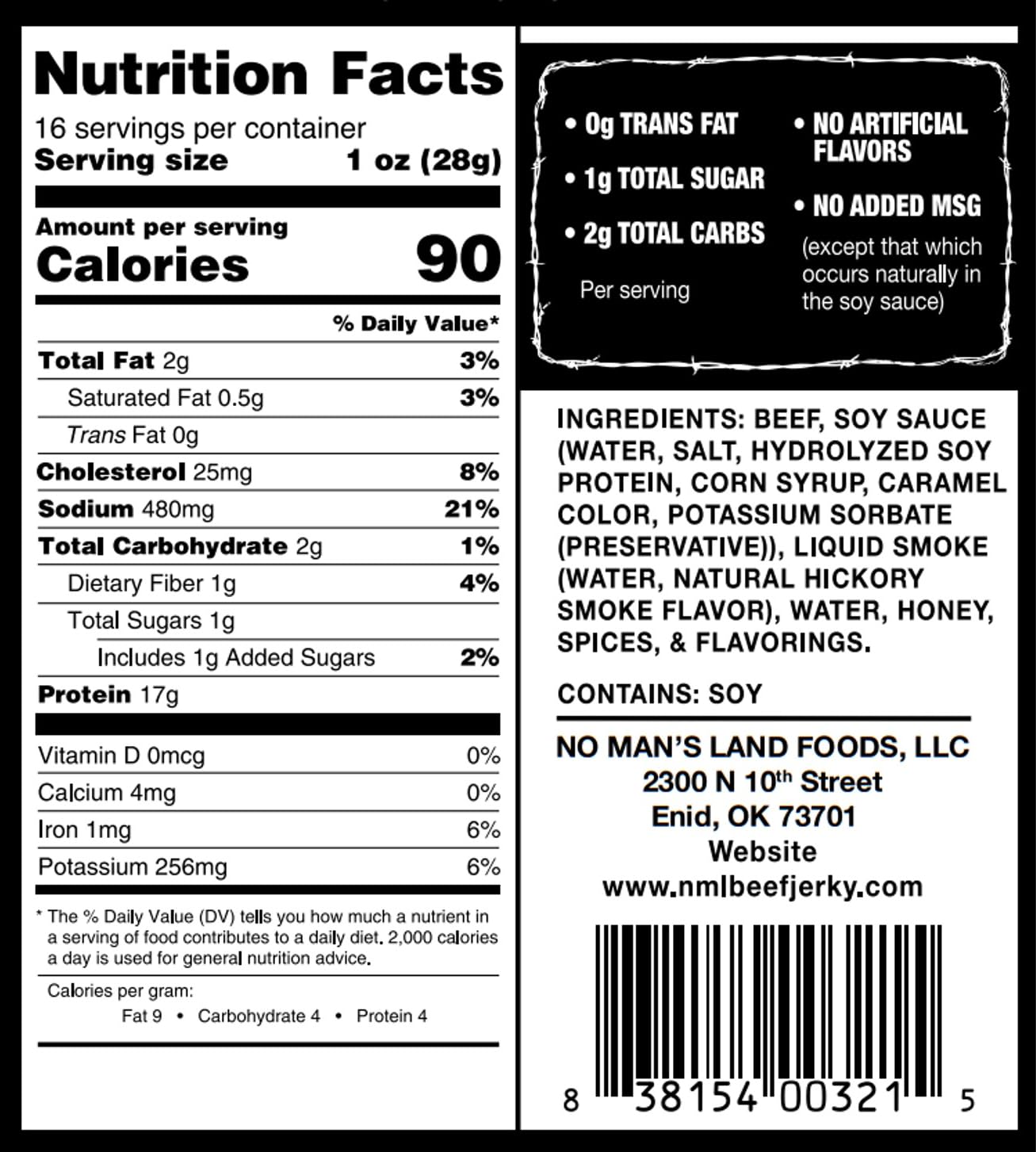 No Mans Land Slow-Dried Beef Jerky | Smoked & Seasoned Jerky Strips | High Protein, Low Carb Beef Snack | Gluten Free - MILD (16oz)