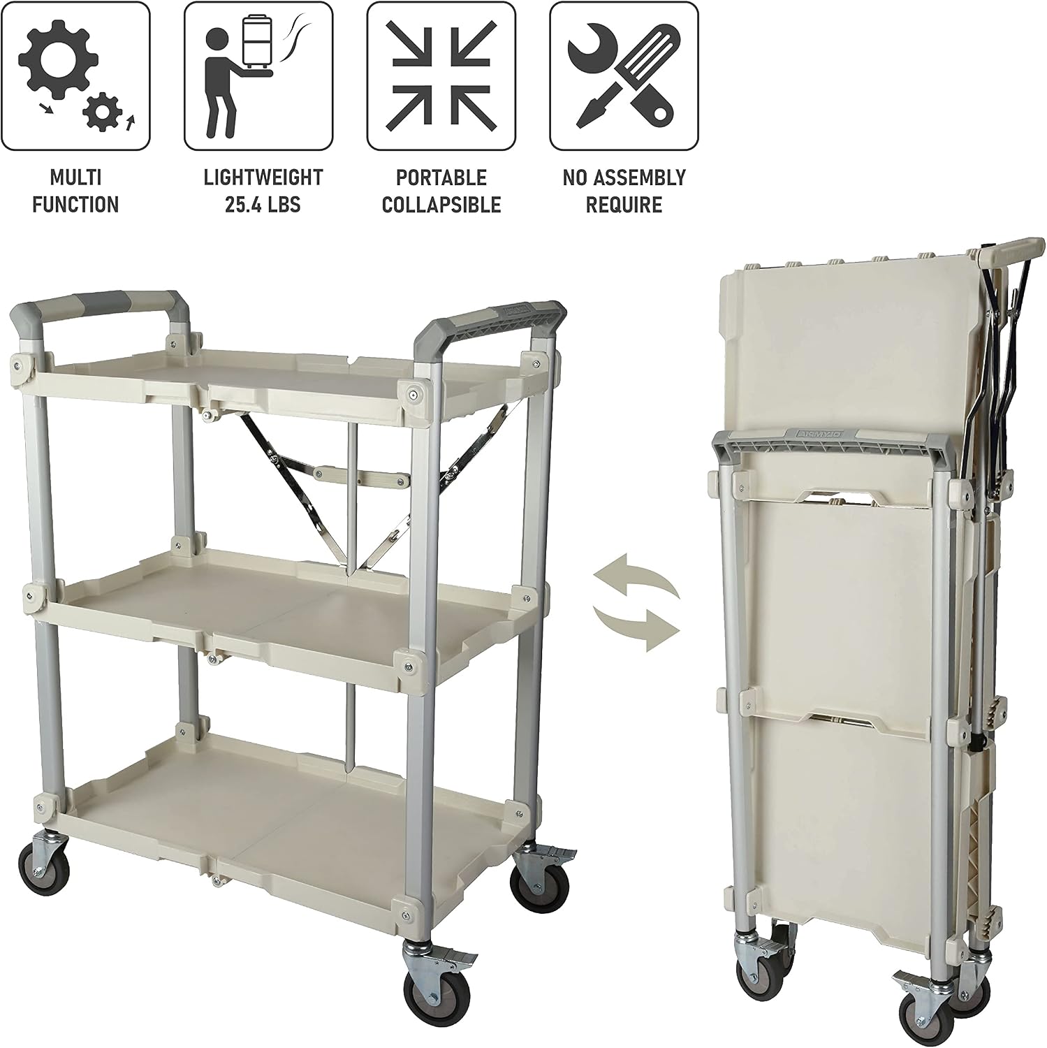 Olympia Tools 85-188 Pack-N-Roll Folding Collapsible Service Cart, 150LB Capacity, Black