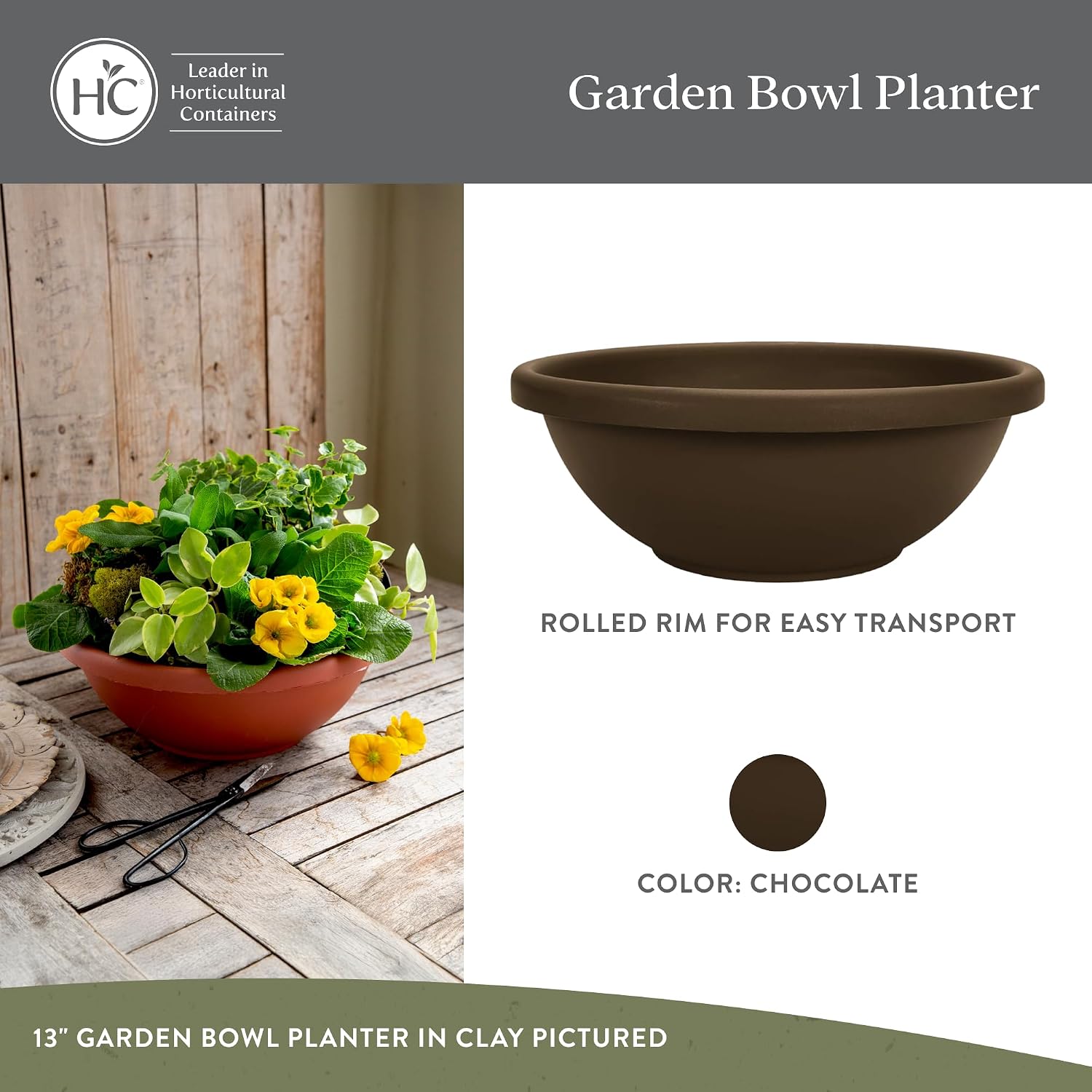 The HC Companies Shallow Planter with Drainage - Contemporary Garden Bowl Planter for Flowers, Herbs & More - Round Succulent Planter Pot for Indoors and Outdoors (20" Clay, Pack of 1)