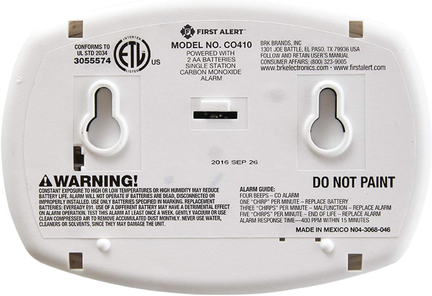 First Alert/BRK Brands 1039727 Carbon Monoxide Detector