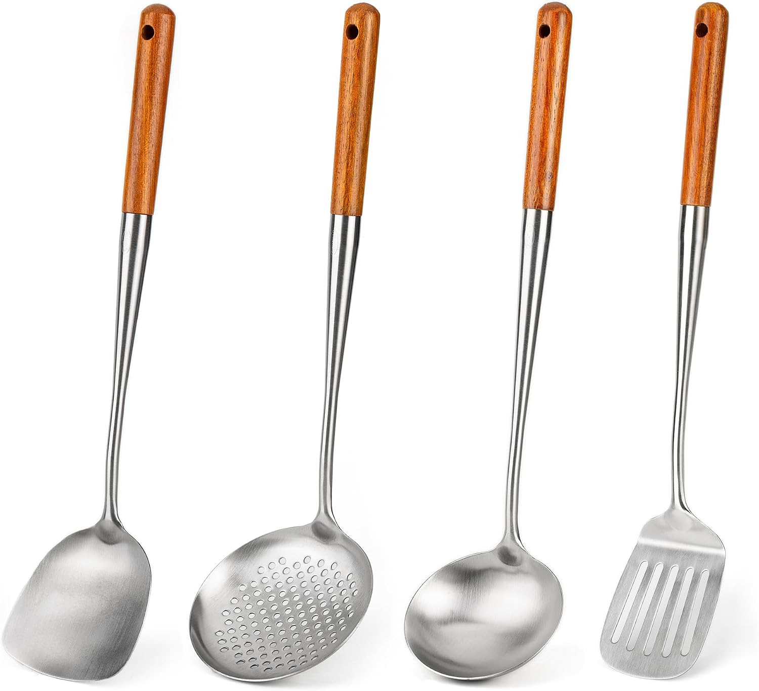 FJNATINH Wok Spatula and Ladle,Skimmer Ladle Tool Set, 17inches Spatula for Wok, 304 Stainless Steel Cooking Utensils