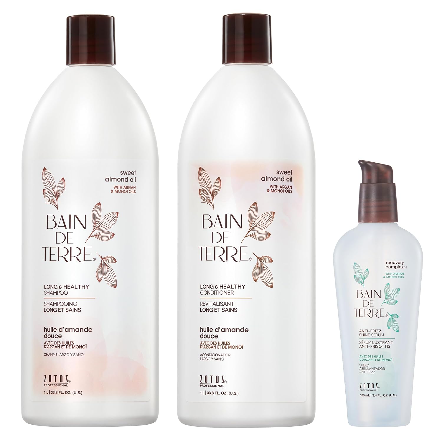 Bain de Terre Sweet Almond Oil Long & Healthy Conditioner, Strength & Protection for Weak, Damaged Hair, with Argan & Monoi Oils, Paraben-Free, Color-Safe, Vegan