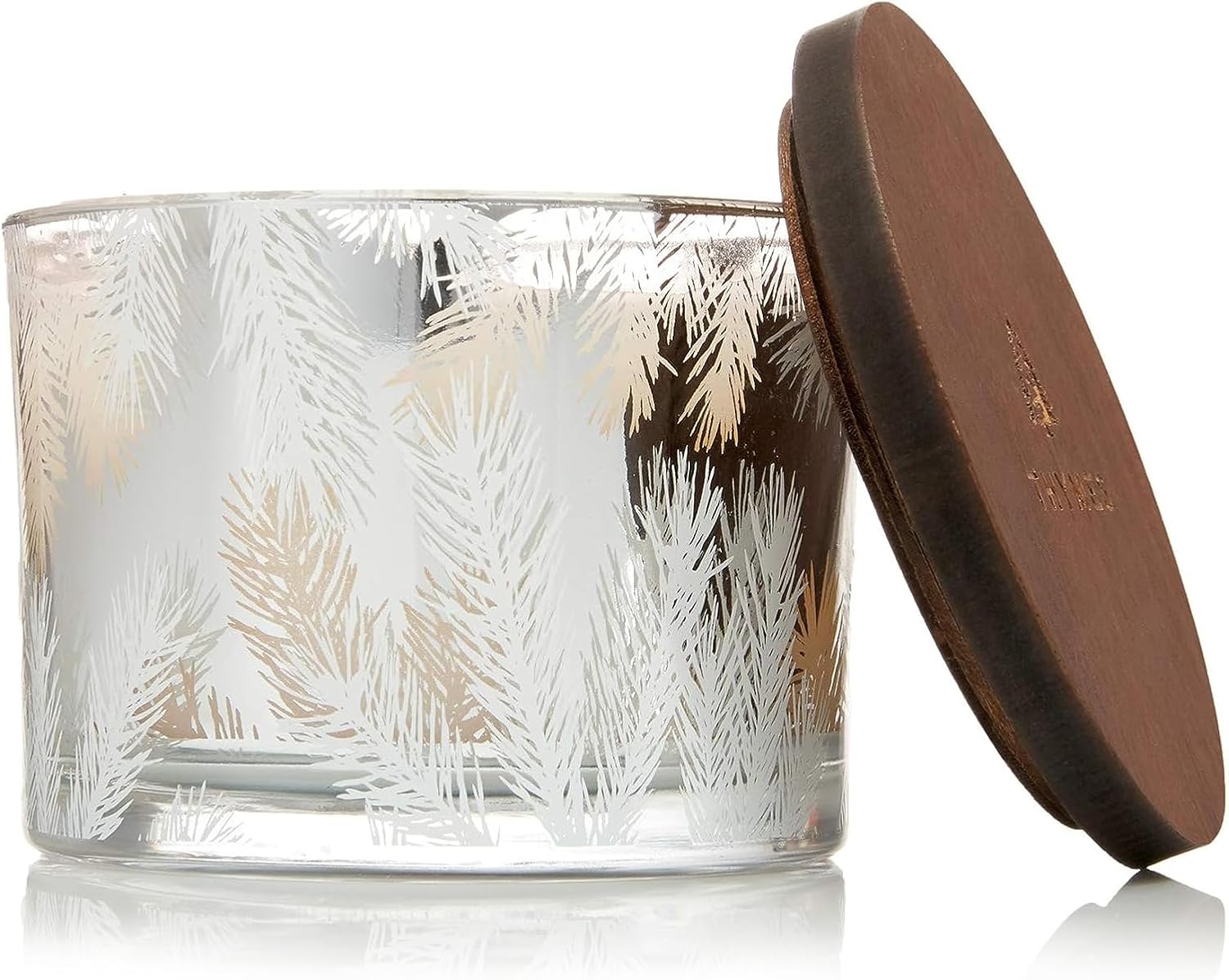 Thymes Frasier Fir Candles - Statement Collection - Silver with Pine Needle Design - Scented Candles for Home Decor - Notes of Siberian Fir Needles, Cedarwood & Sandalwood - Large 4 Wick (40 oz)