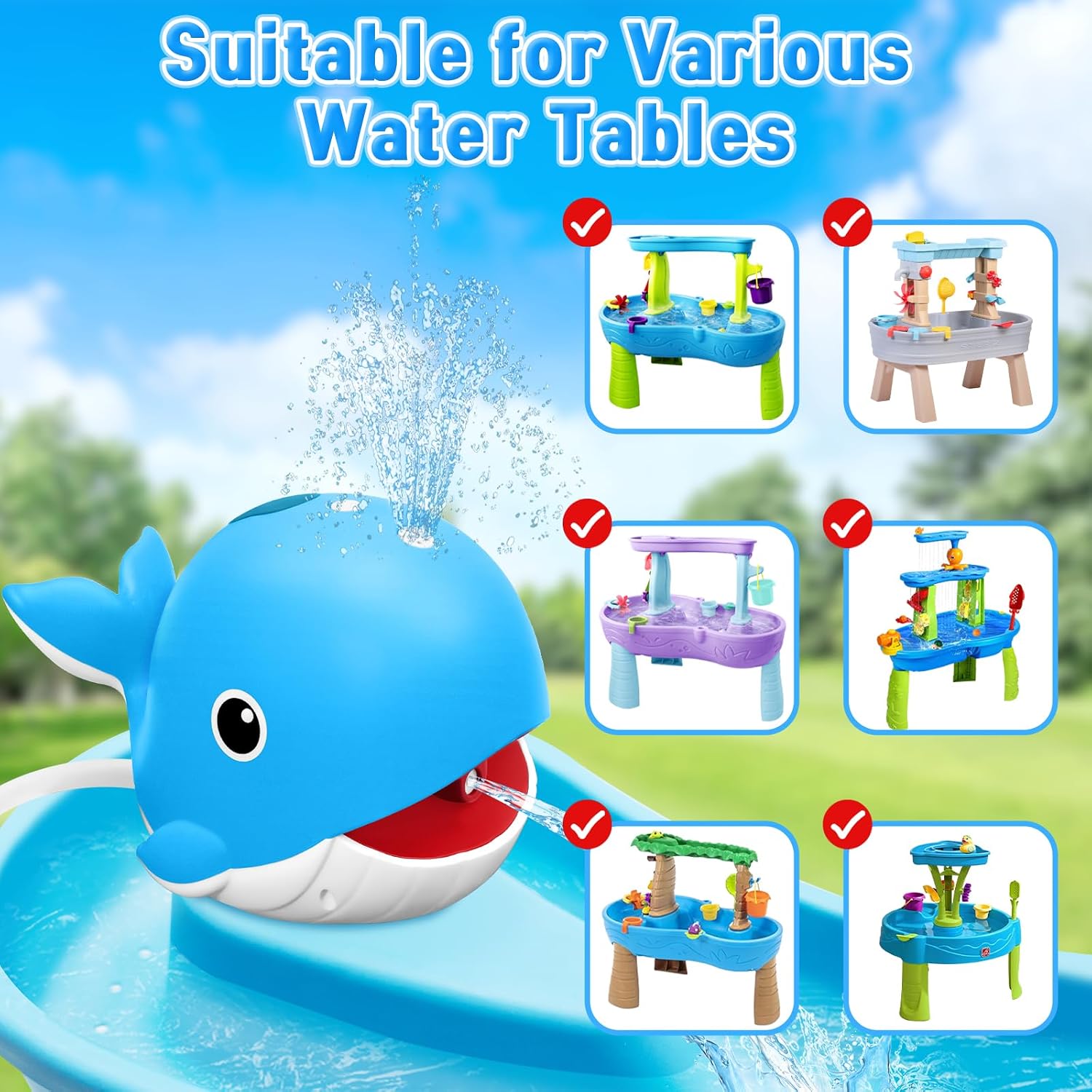Infowush Water Table Pump, Rechargeable Water Pump for Water Table, Blue | Whale Pump with Sprinkler, 3.5 Hours Non-Stop Fun, Summer Outdoor Water Toys, Outside Water Play Table Accessories for Kids