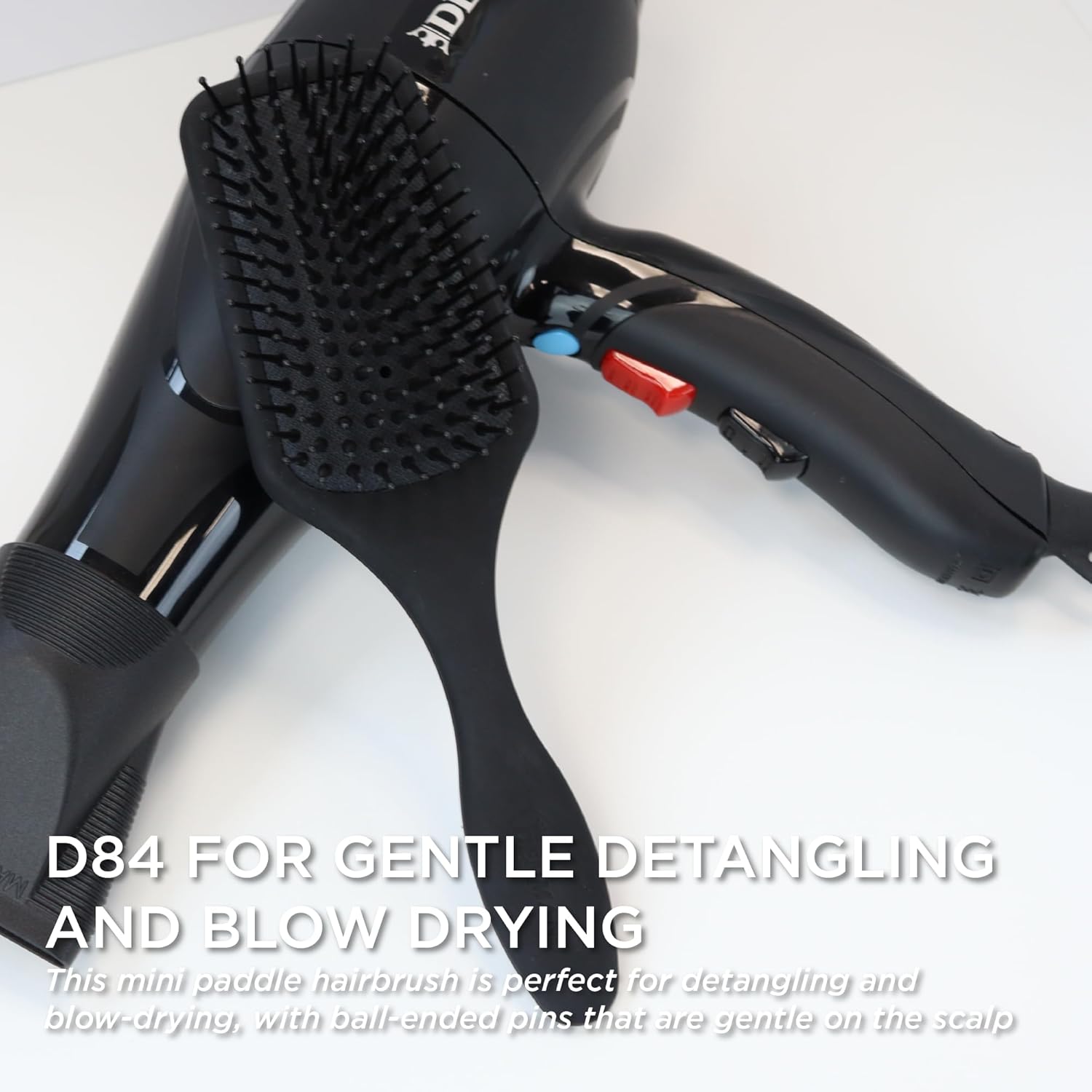 Denman (Black) Mini Paddle Cushion Hair Brush for Blow Drying, Detangling & On the Go Travel - Comfortable Styling