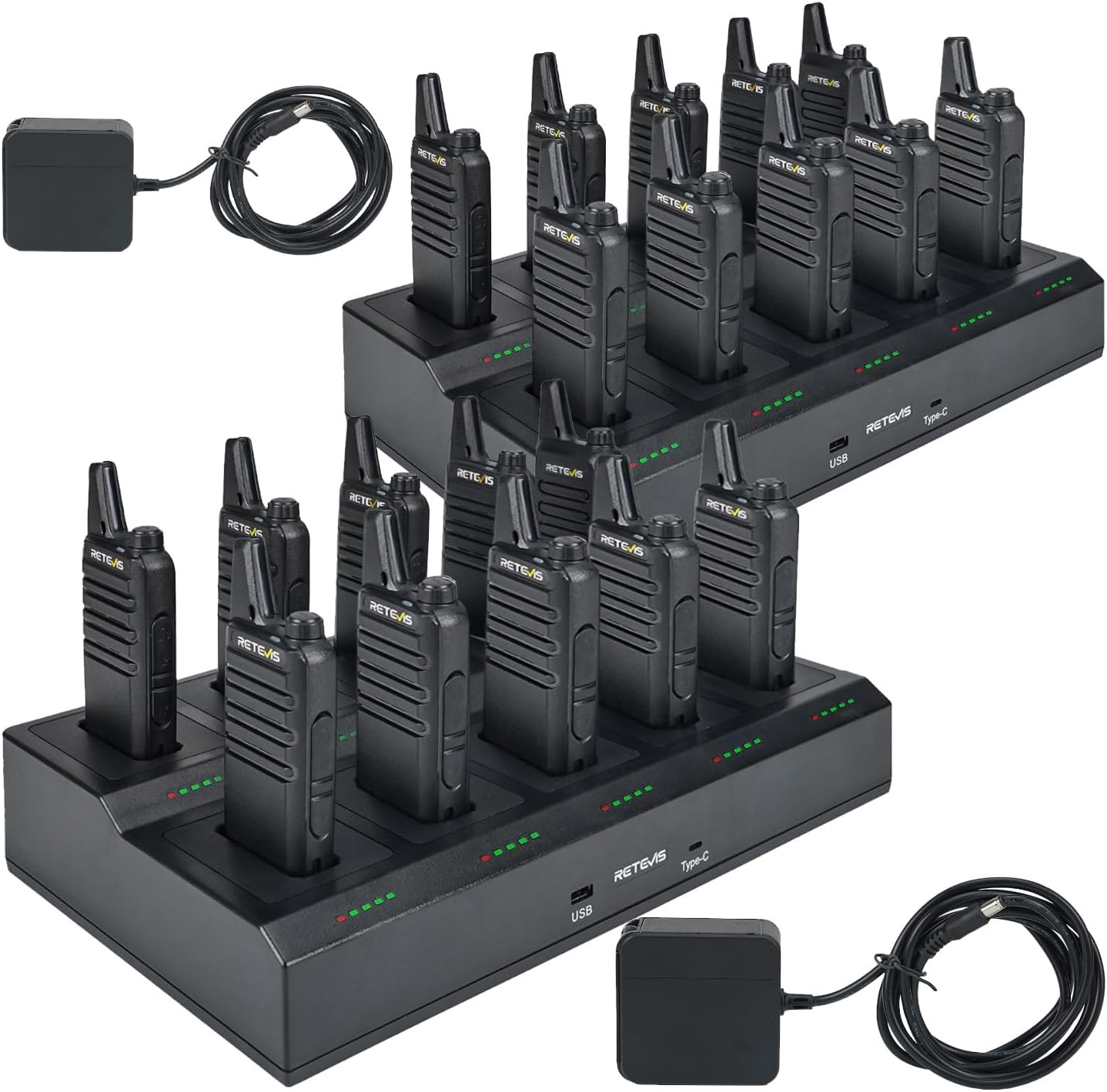 Retevis RT22 Walkie Talkies Long Range Rechargeable for Adults (20 Pack) | Compact & Lightweight Two-Way Radios For K-12 & Retail, Comfortable for All-Day Wear, Loud & Clear Audio, 10-Hour Battery
