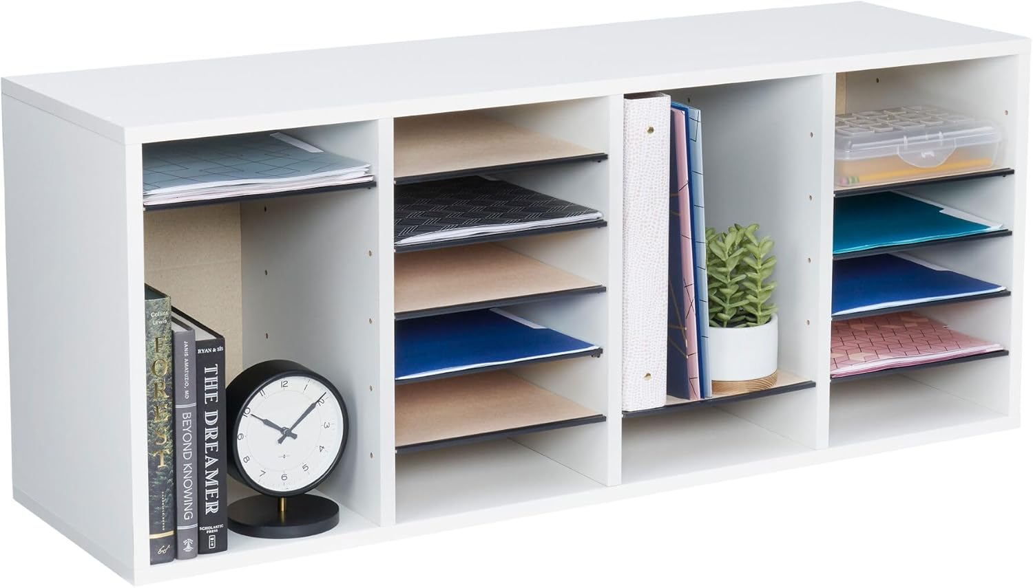 Safco Literature Organizer, 24 Compartments, Office and Classroom Mailbox with Adjustable Shelves, Wood Paper and Mail Sorter, White