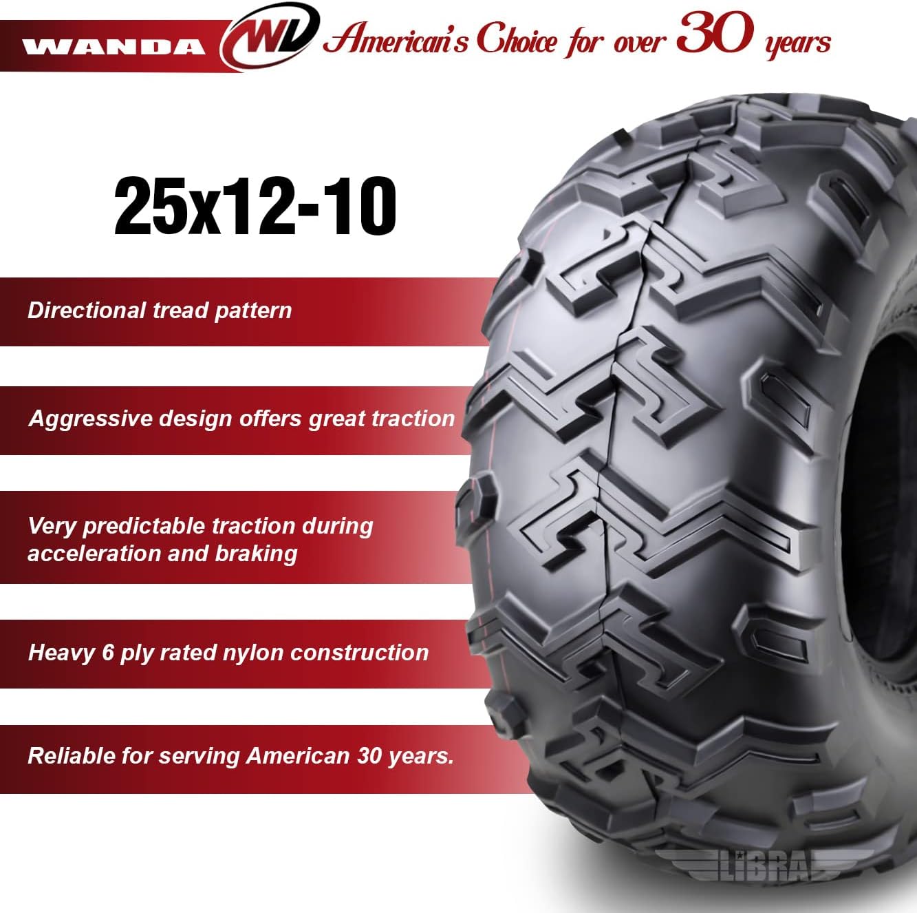 WANDA 2 New ATV UTV Tires 25X12-10 25x12x10 6PR P306-10132