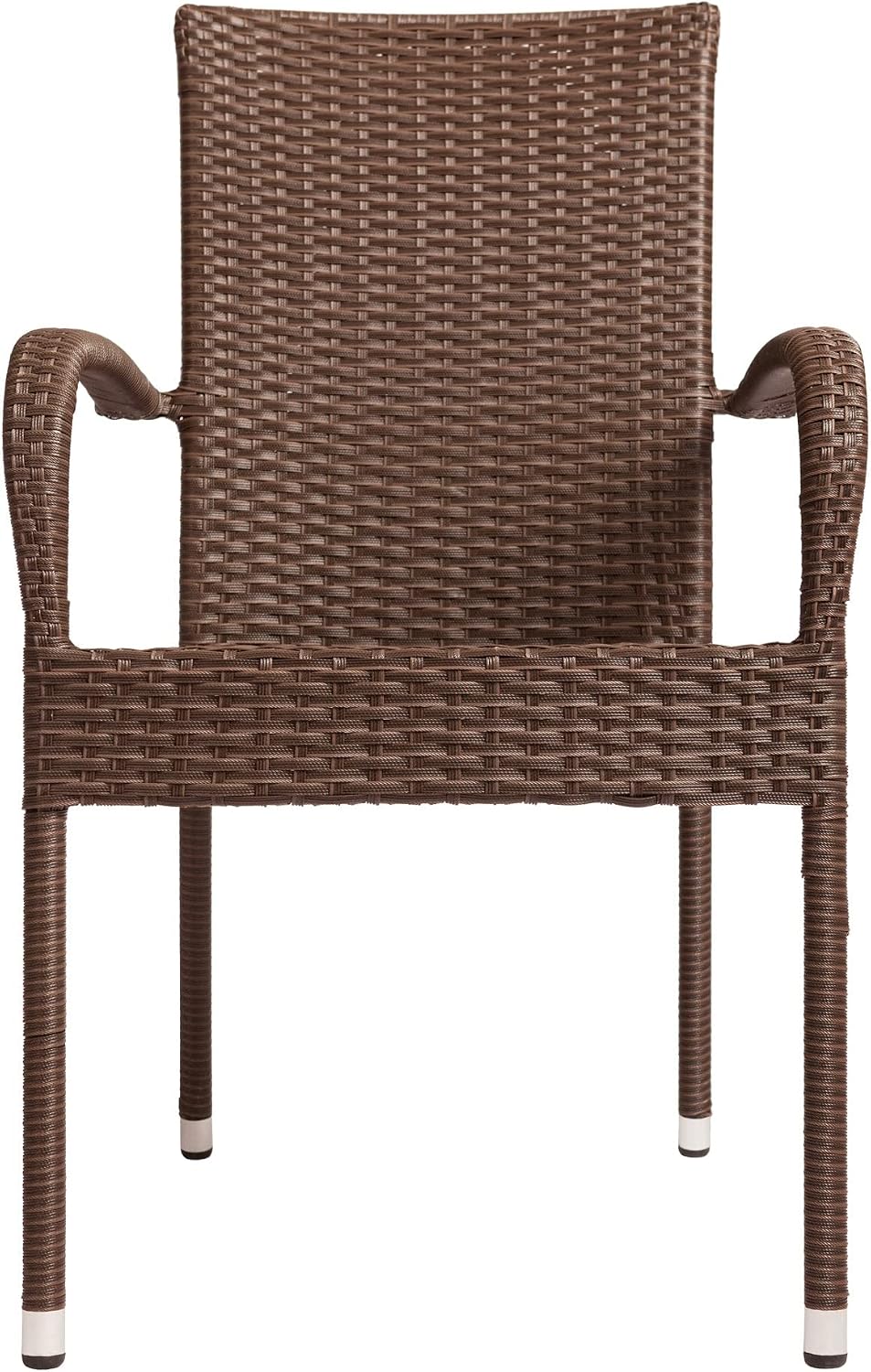 Patio Sense 62664 Morgan Outdoor Wicker Stacking Chairs, Mocha, Set of 4 | Handwoven All-Weather Wicker, Powder-Coated Steel Frame, No Assembly