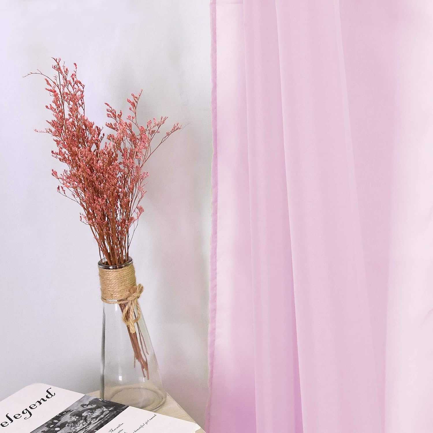 HUTO Light Pink Sheer Window Scarf Valances for Girls Room Sheer Soft Voile Curtain Scarves for Wedding Party 216 Extra Long