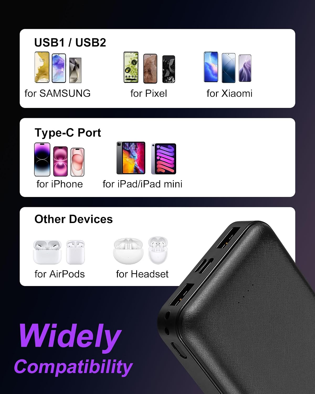 Miady 2-Pack Portable Charger 22.5W Power Bank 20000mAh Travel Battery Pack