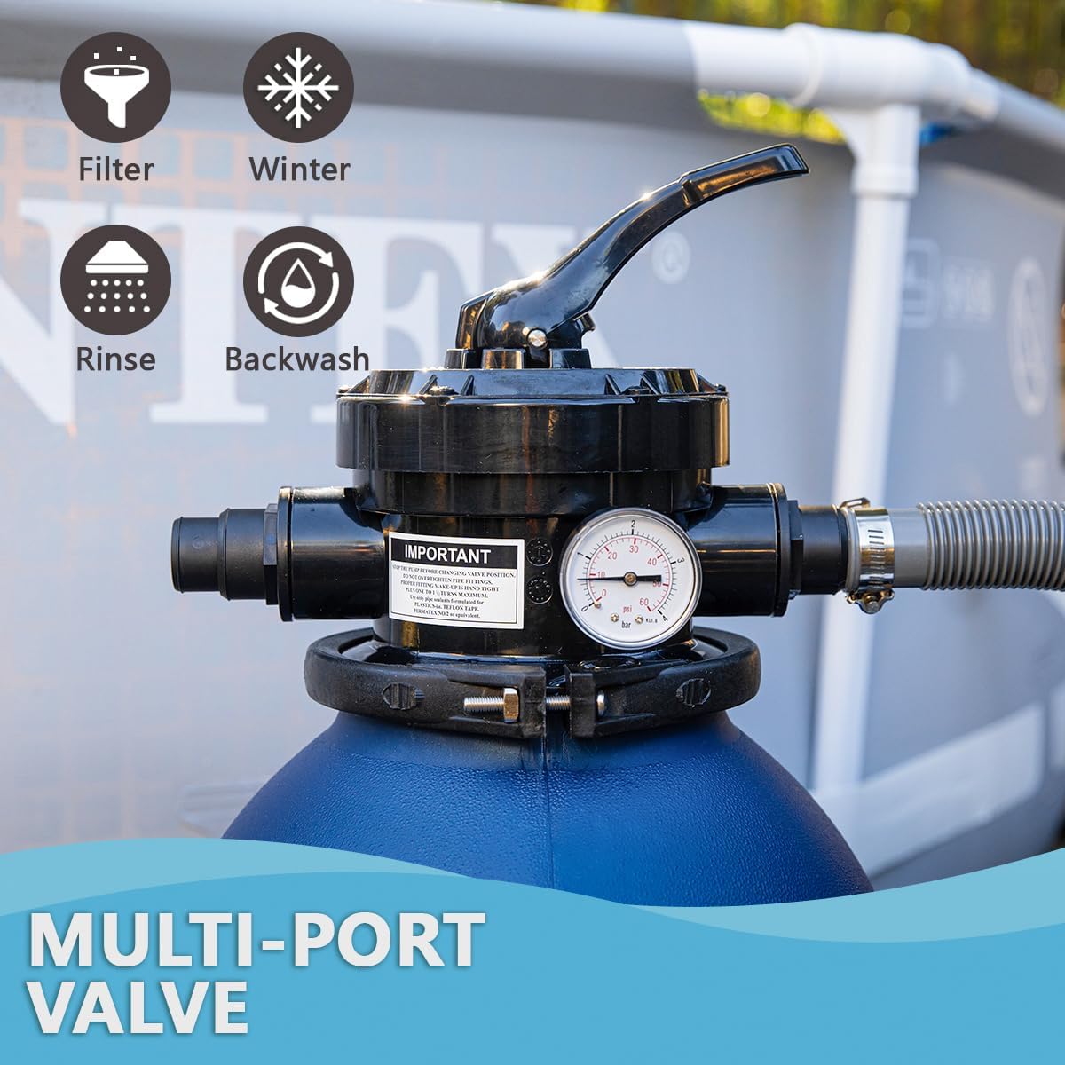 XtremepowerUS 13" Sand Filter Pump System for Above Ground Swimming Pool Self-Priming Pool Pump Multi-Port Valve, Strainer Basket 2, 400 GPH, Up to 10