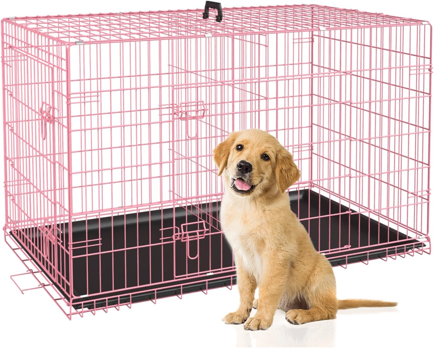 BestPet | Dog Crate | 48" | Black | Foldable Metal Kennel with Double Doors