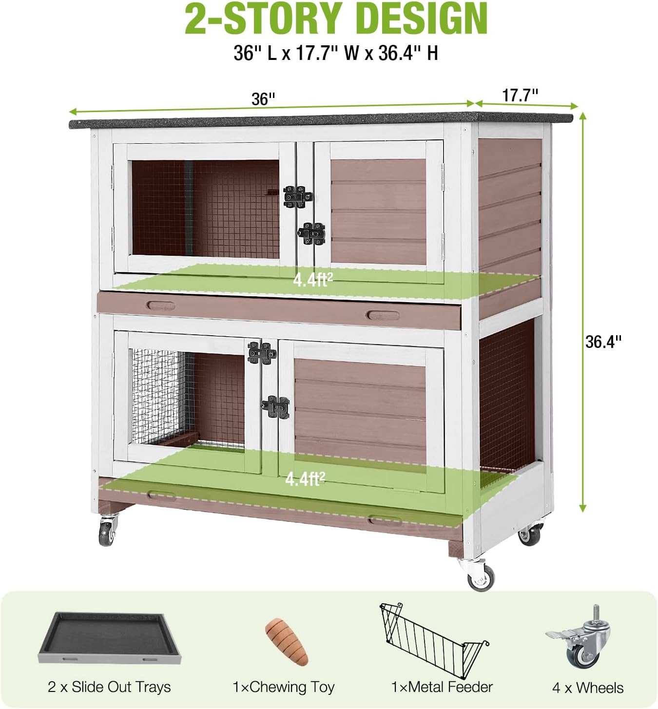 Outdoor Rabbit Hutch Indoor Bunny on Wheels Large Guinea Pig Cage with Run for Any Small Animals,Removable Pull Out Tray