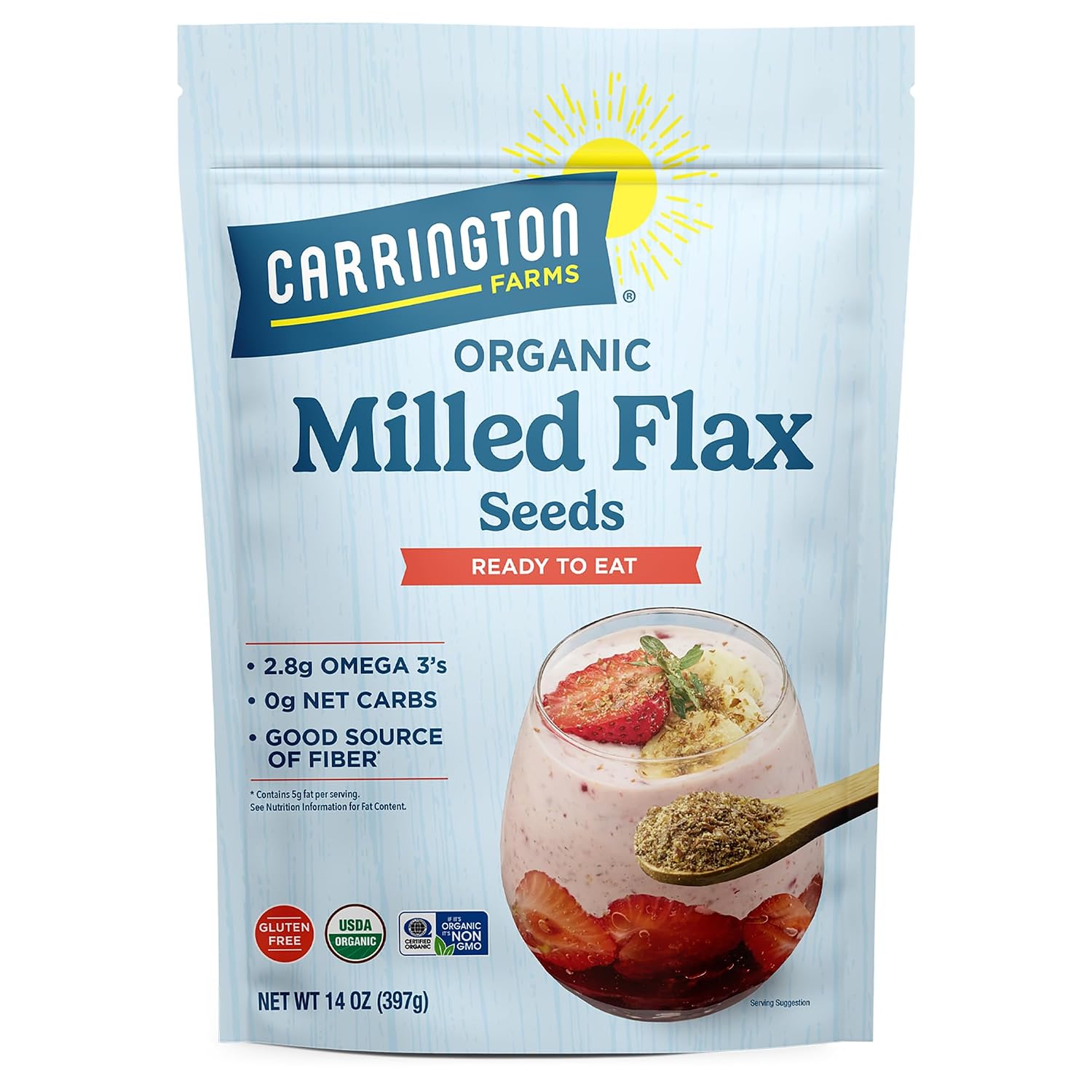 Carrington Farms Organic Milled Flax Seed 14 oz - Ground Flaxseed for Smoothies, Oatmeal, Baking & Vegan Egg Substitute | Omega-3, Fiber & Lignans | Vegan, Non-GMO, Gluten-Free