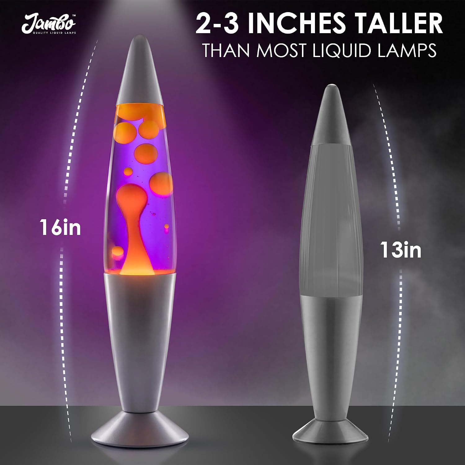 JAMBO 16" Beautiful Lamp- Purple with Yellow/Orange Wax, Relaxing Liquid Light, Night Light Nightlight