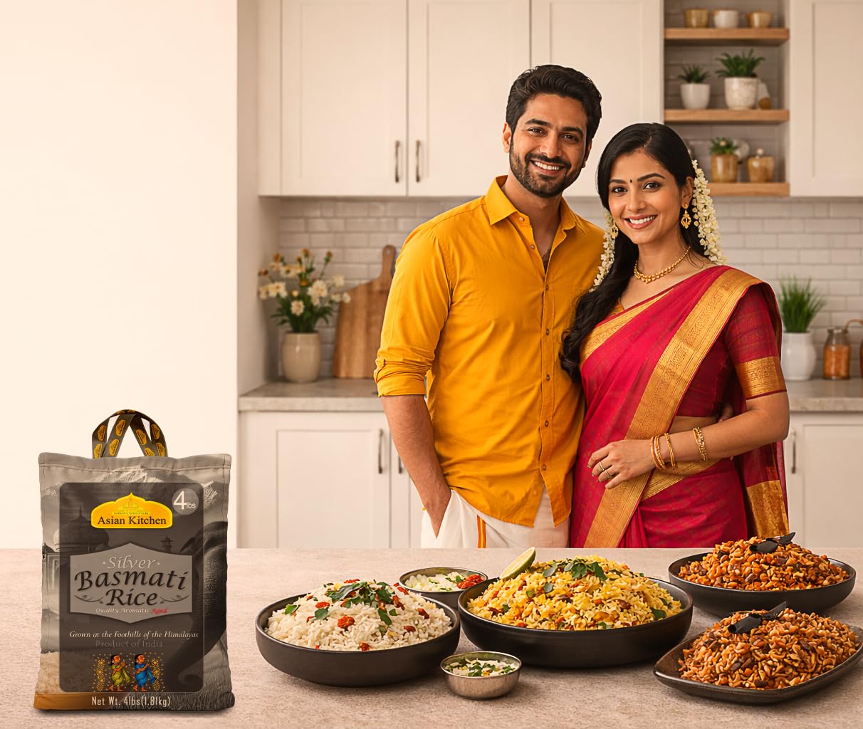 Asian Kitchen Platinum White Basmati Rice Extra Long Aged 20lbs (9.08kg) ~ All Natural | Gluten Friendly | Vegan | Indian Origin | Export Quality