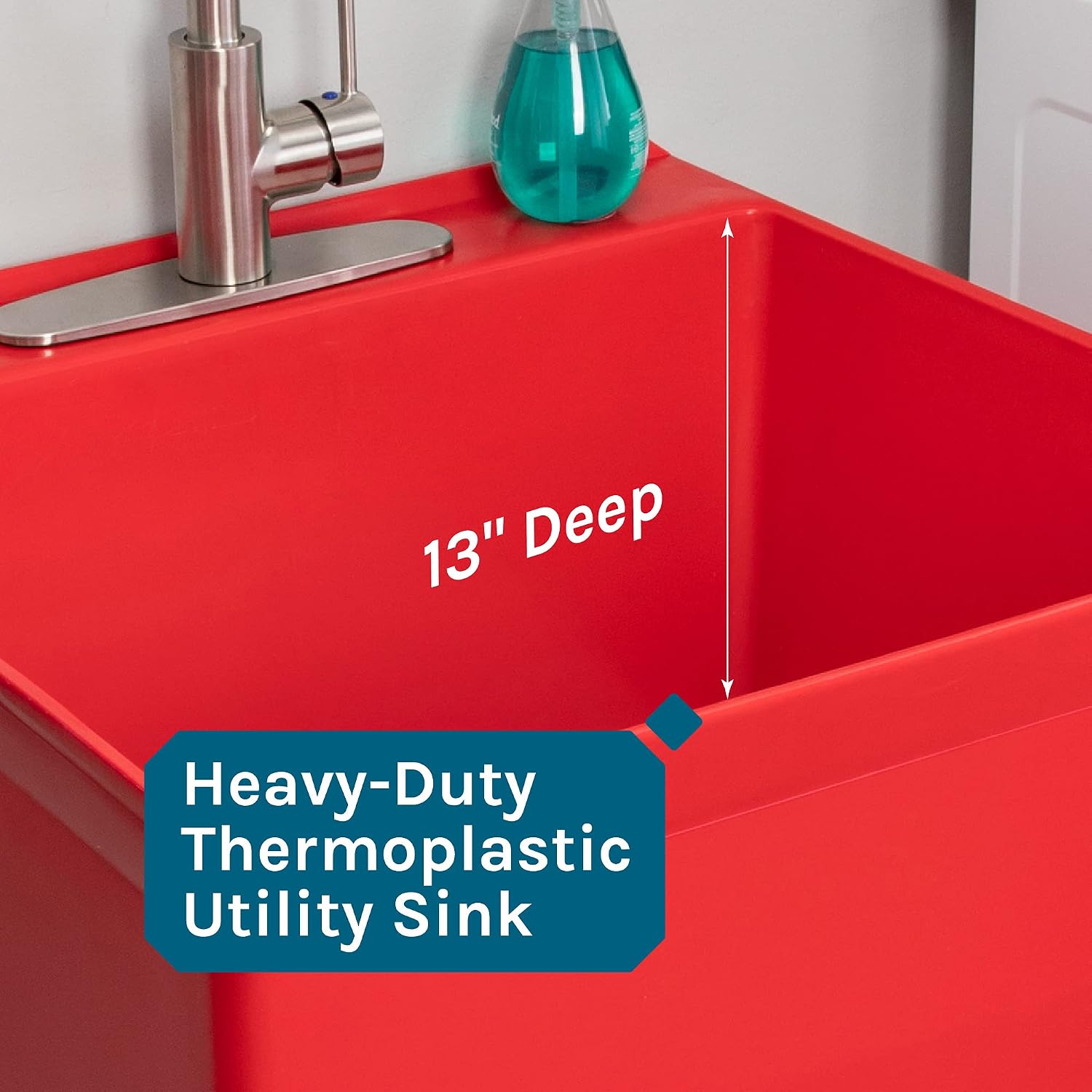 Utility Sink Extra-Deep Laundry Tub in White with High-Arc Stainless Steel Coil Pull-Down Sprayer Faucet, Integrated Supply Lines, P-Trap Kit