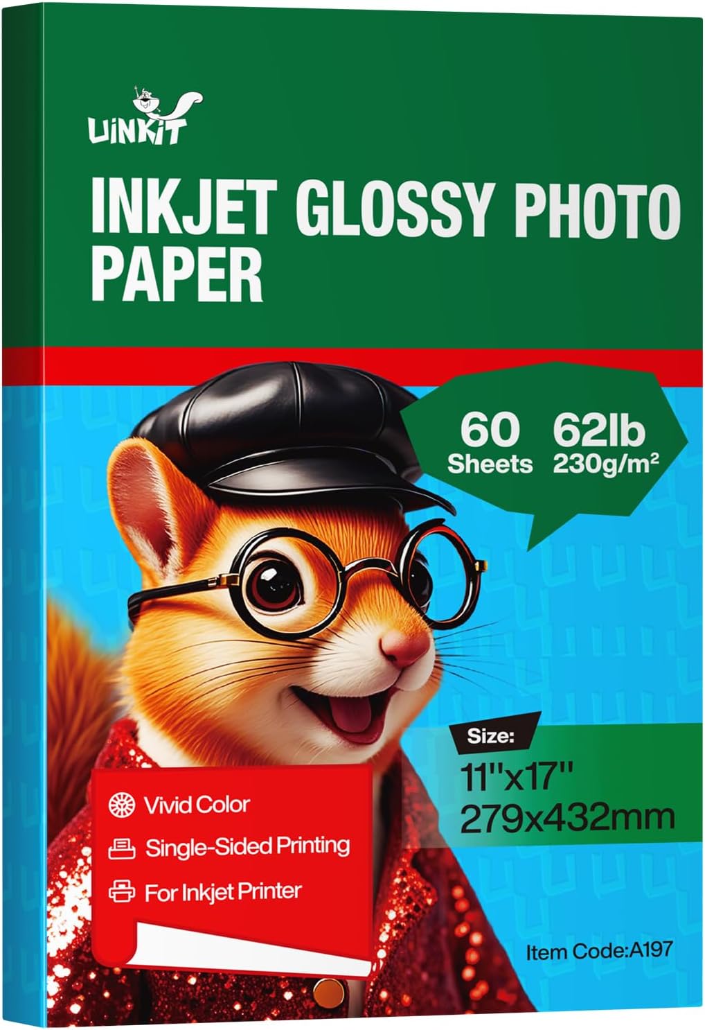 Uinkit 11 x 17 Thick Photo Paper Glossy 11x17 60Sheets 62lb Inkjet Heavyweight 230gsm Gallery show Brochure Pictures Funeral Bulletin Obituary