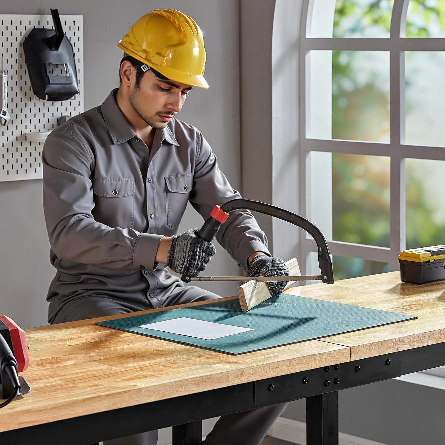 SPECRAFT Adjustable Black Heavy-Duty Workbench | 2000 Lbs Capacity, Rubber Wood Top, 4 AC Outlets and 2 USB Ports, for Garage, Workshop and Office