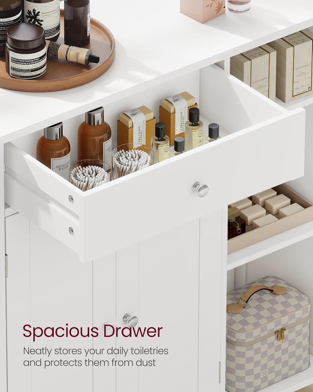 VASAGLE Bathroom Storage Cabinet, with 2 Doors, 31.5" H, Cloud White