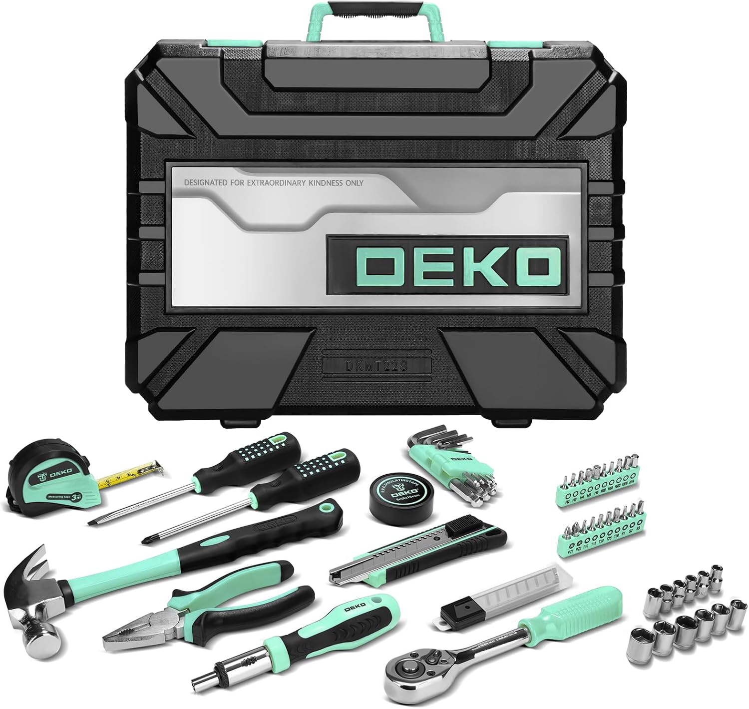 DEKOPRO 228 Piece Socket Wrench Auto Repair Tool Combination Package Mixed Tool Set Hand Tool Kit with Plastic Toolbox Storage Case