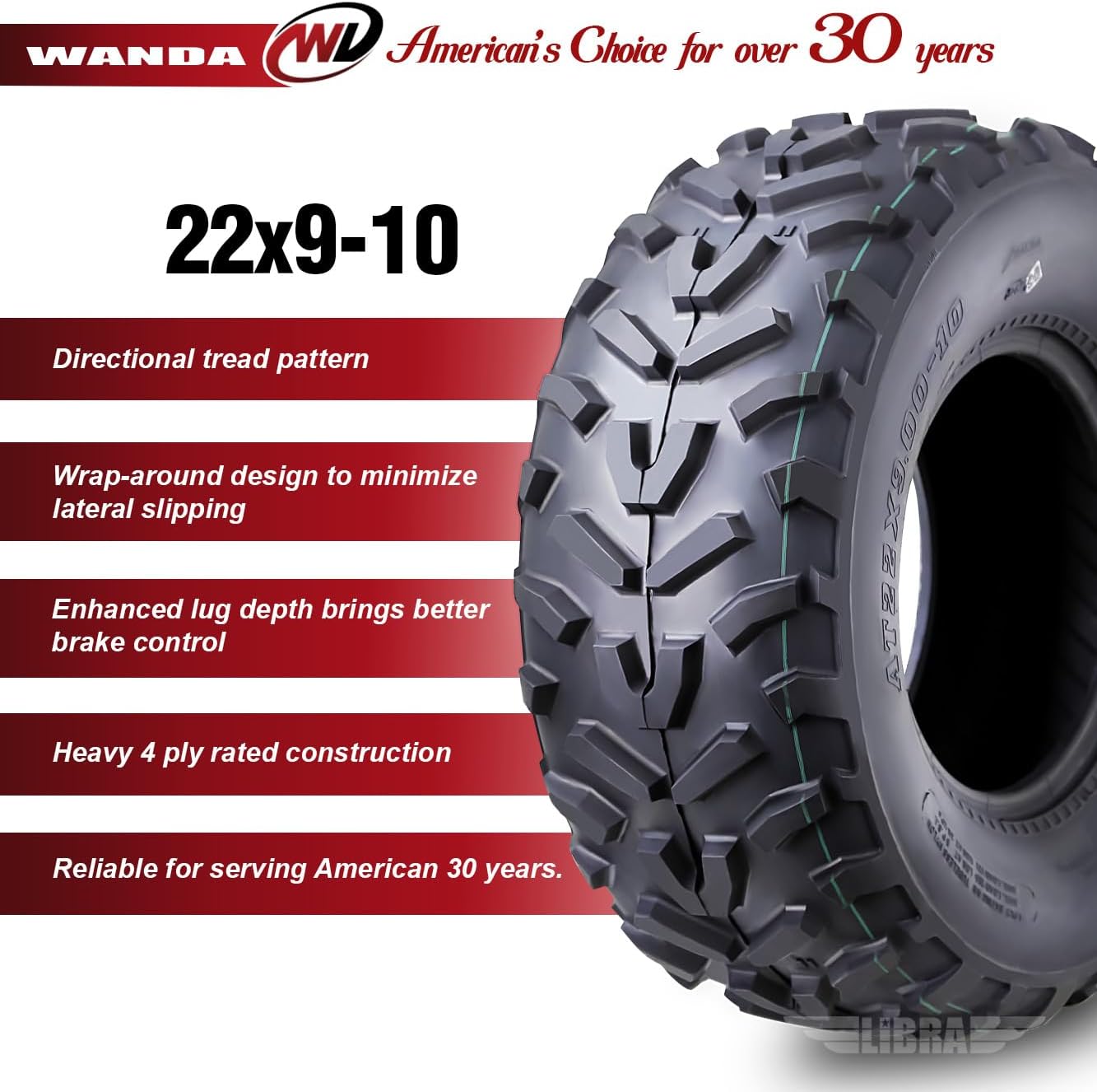 WANDA Sport ATV Tires 22X9-10 22x9x10 10280 Pathfinder K530 Style Mud PK2