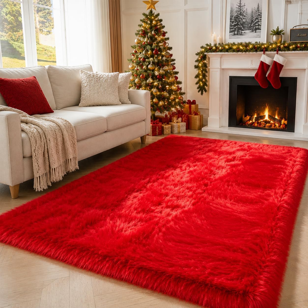 EasyJoy Ultra Soft Fluffy Shaggy Area Rug Faux Fur Rug Chair Cover Seat Pad Fuzzy Area Rug for Bedroom Floor Sofa Living Room (2 x 6 ft Sheepskin