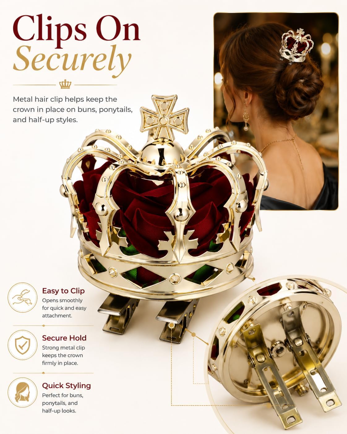 PRETYZOOM 3D Mini Queen Crown Hair Clip for Women