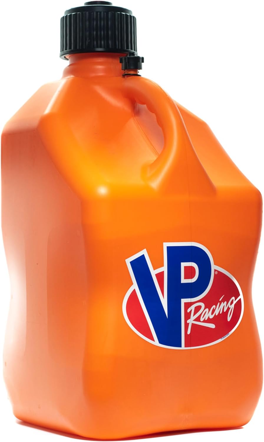 VP Racing Fuels Motorsport 5 Gallon Square Even-Density Plastic Utility Jug Orange (4 Pack). Close-Trimmed Cap and Neck for Tight Seal.