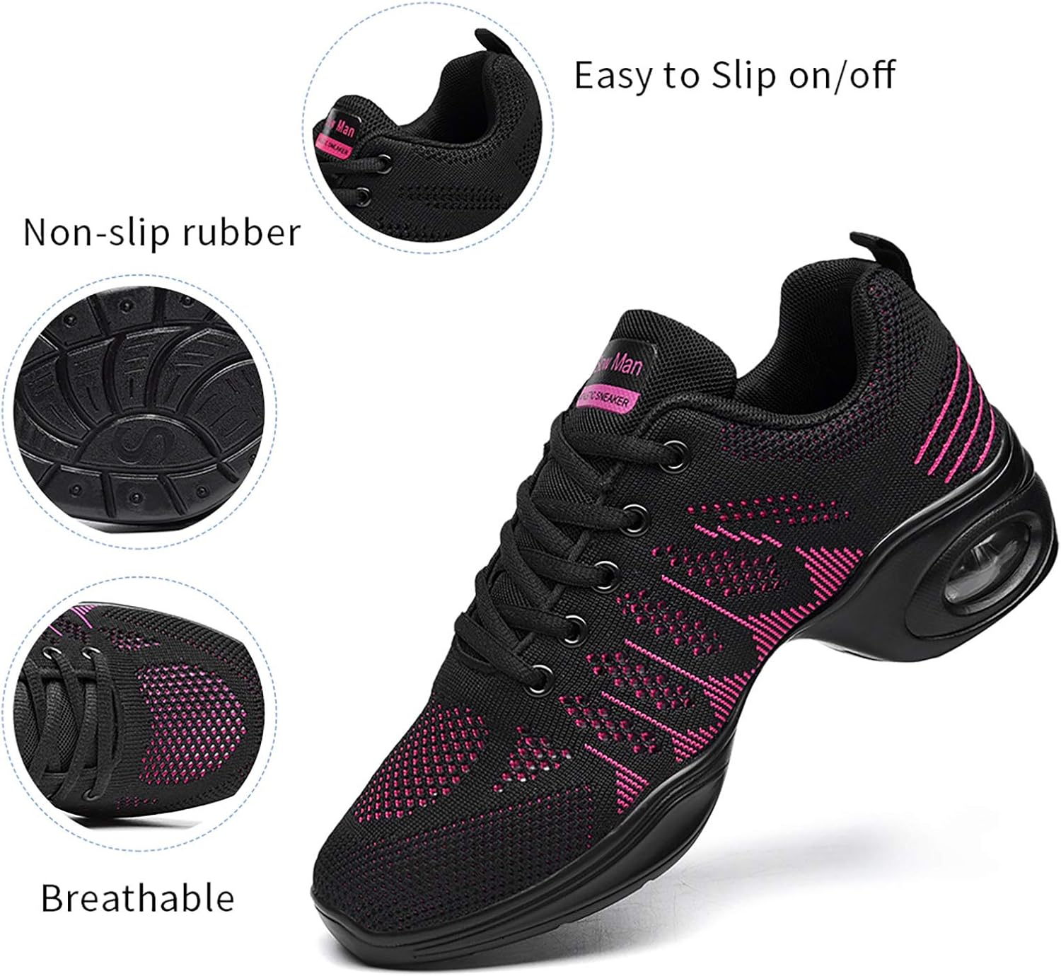 Slow Man Women's Jazz Shoes Lace-up Sneakers - Breathable Air Cushion Lady Split Sole Athletic Walking Dance Shoes Platform