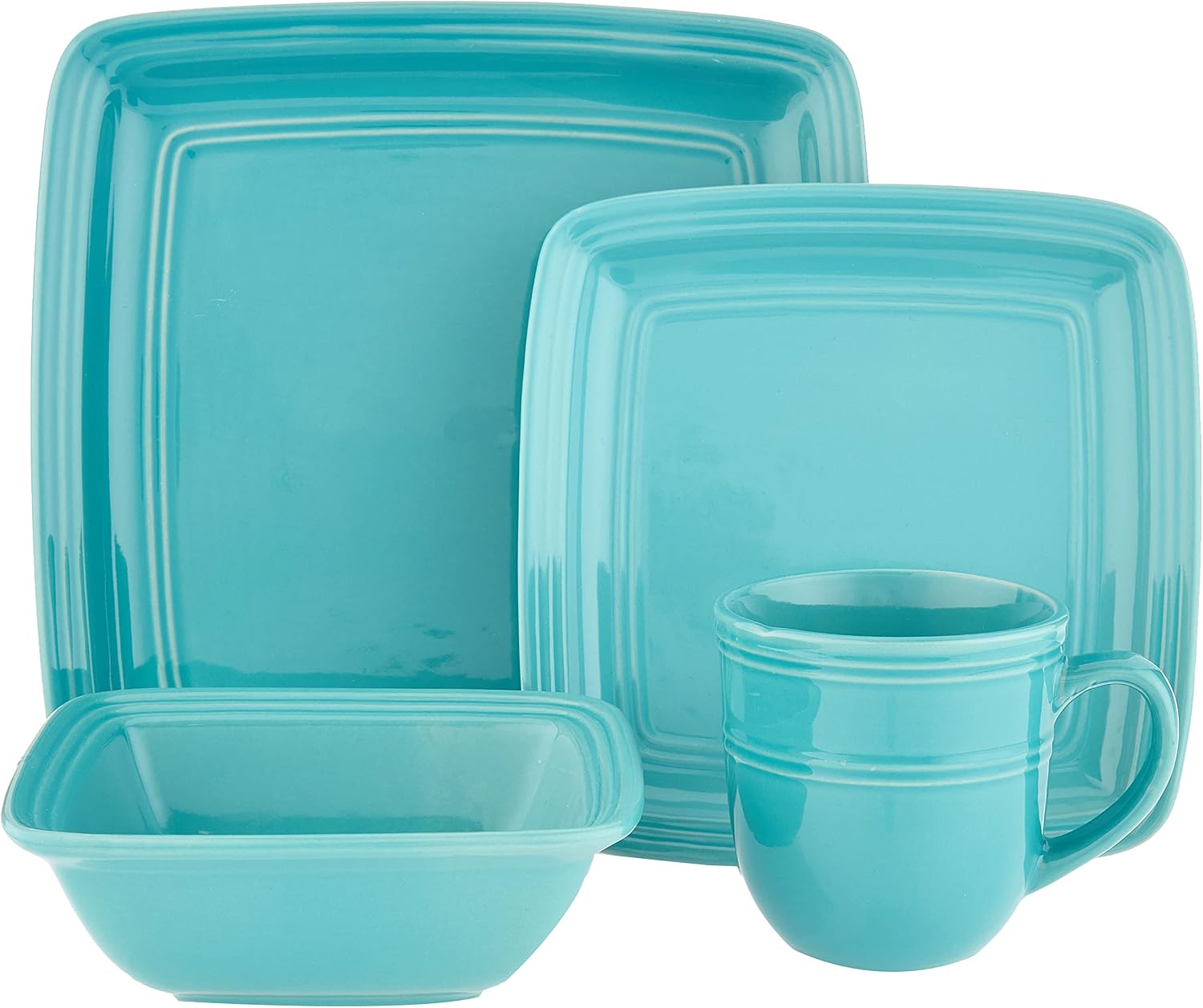 American Atelier Madelyn Square Dinnerware Set, 16-Piece, Turquoise Green