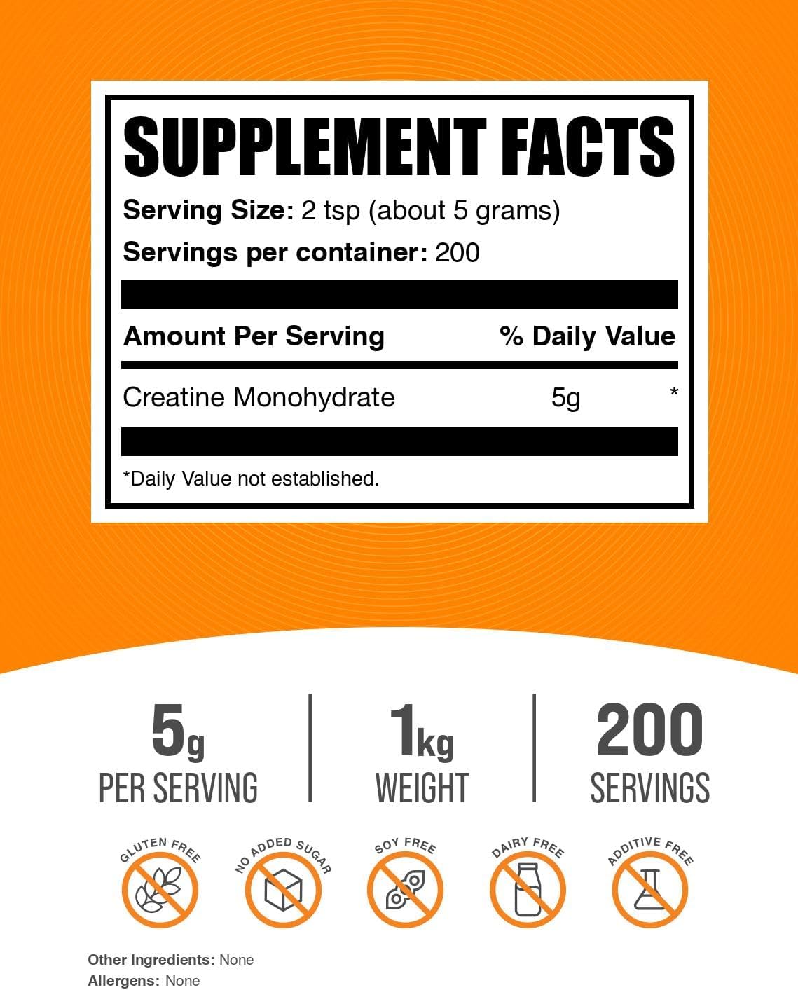 BulkSupplements.com Creatine Monohydrate Powder - Micronized Creatine Powder, Unflavored - Pure & Gluten Free, 5g (5000mg) per Servings
